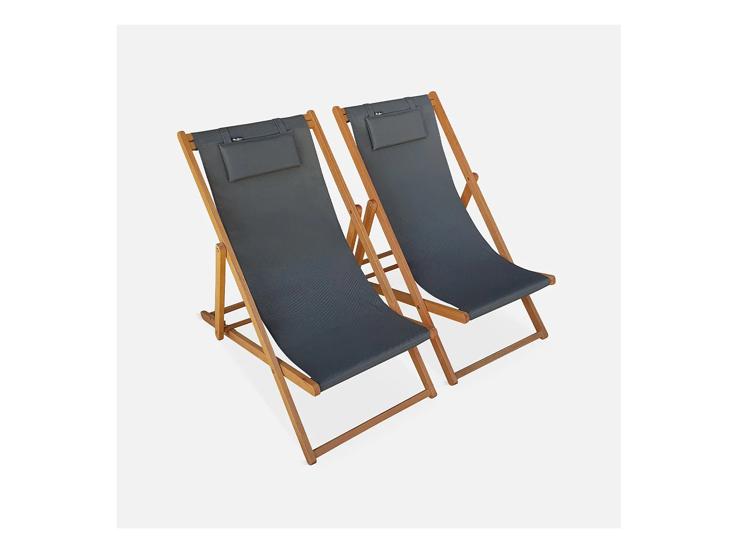 Chiliennes bois - Creus - 2 transats en bois d'Eucalyptus huilé avec coussin repose-tête gris