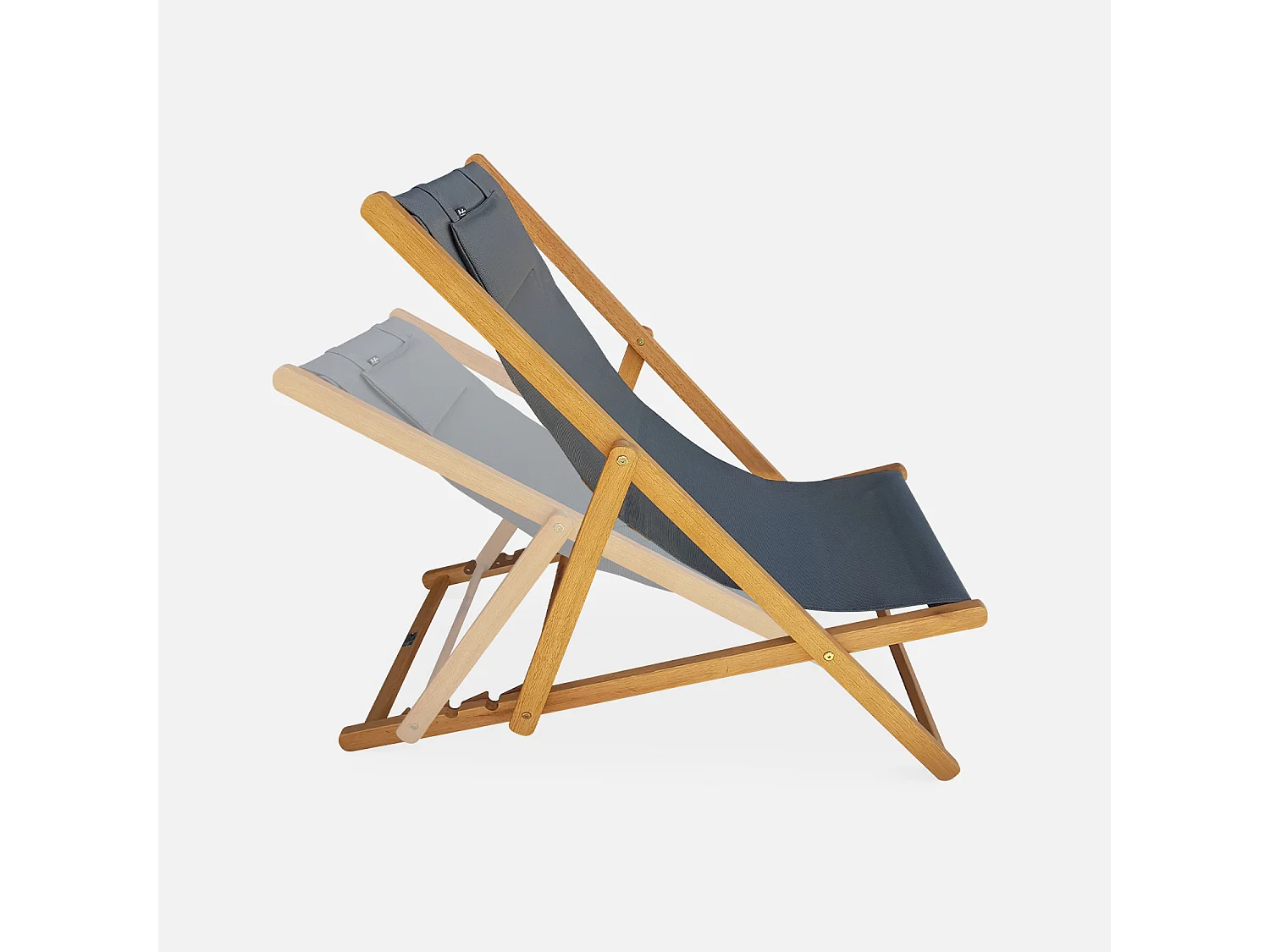 Set 2 sedie sdraio in legno con cuscino poggiatesta, antracite
