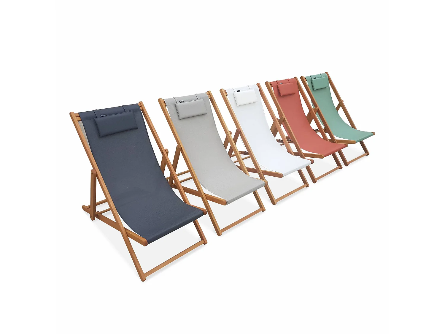 Set 2 sedie sdraio in legno con cuscino poggiatesta, antracite