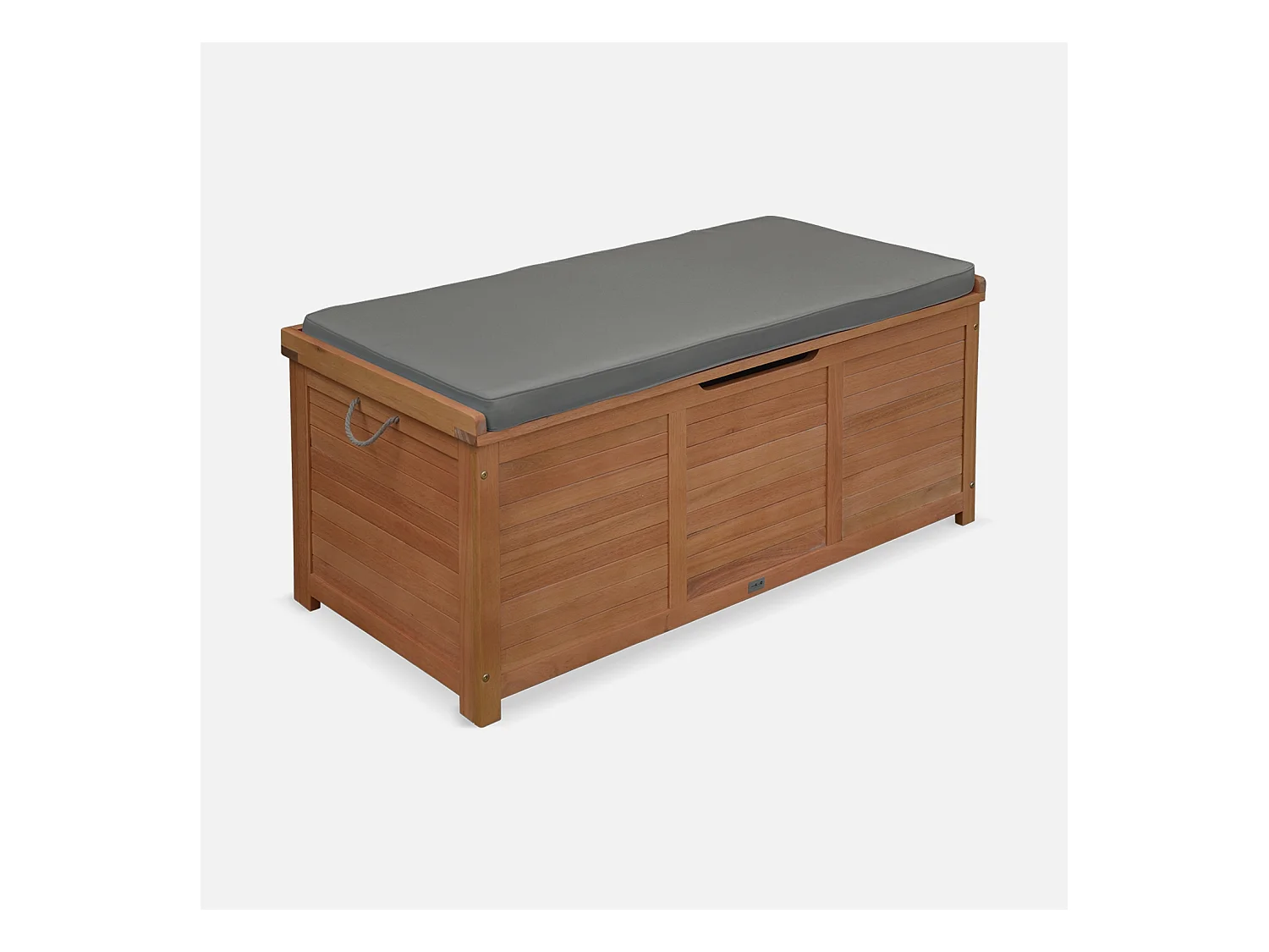 Coffre de jardin en bois 200L - Caja gris- 125x60cm rangement coussins avec 2 vérins et poignées