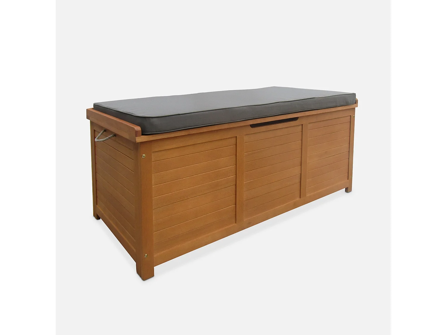Coffre de jardin en bois 200L - Caja gris- 125x60cm rangement coussins avec 2 vérins et poignées