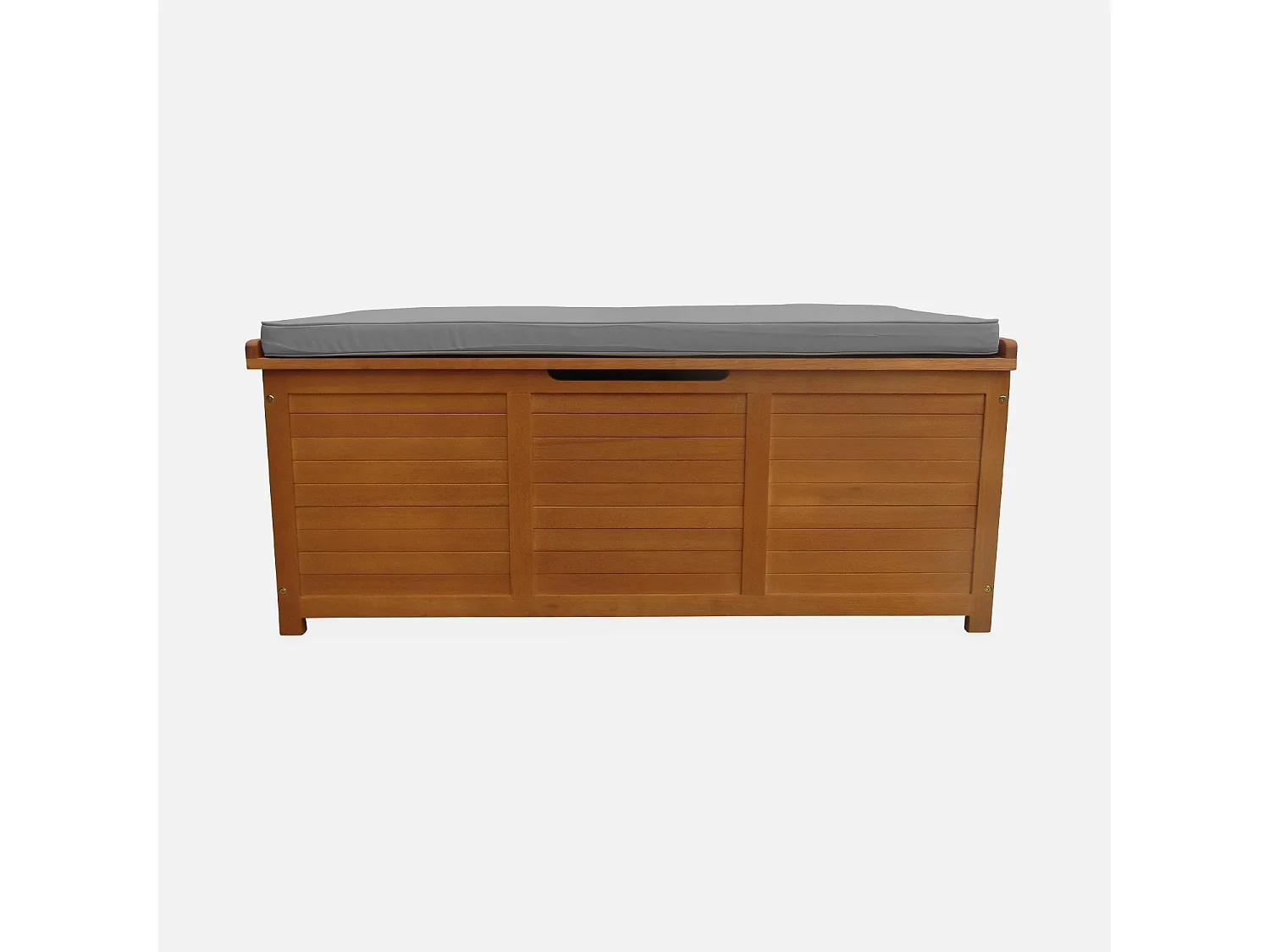 Coffre de jardin en bois 200L - Caja gris- 125x60cm rangement coussins avec 2 vérins et poignées