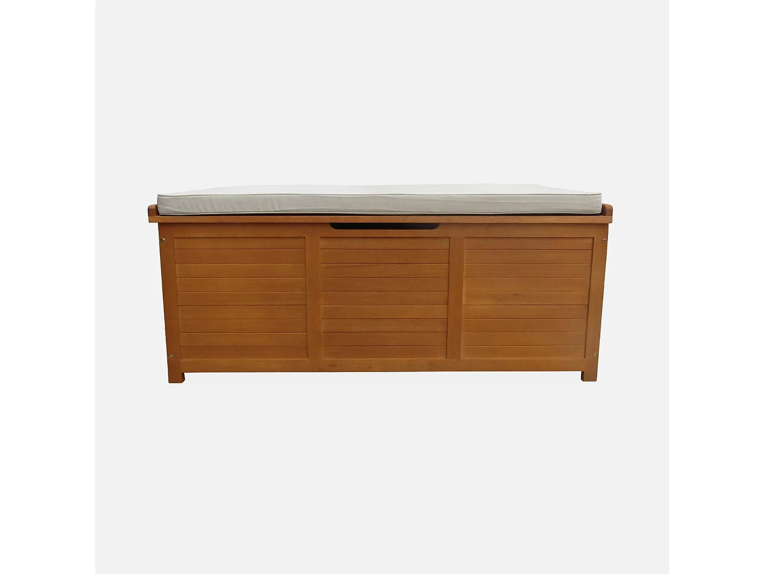 Coffre de jardin 200L en bois - Caja beige - 125x60cm rangement coussins avec 2 vérins et poignées