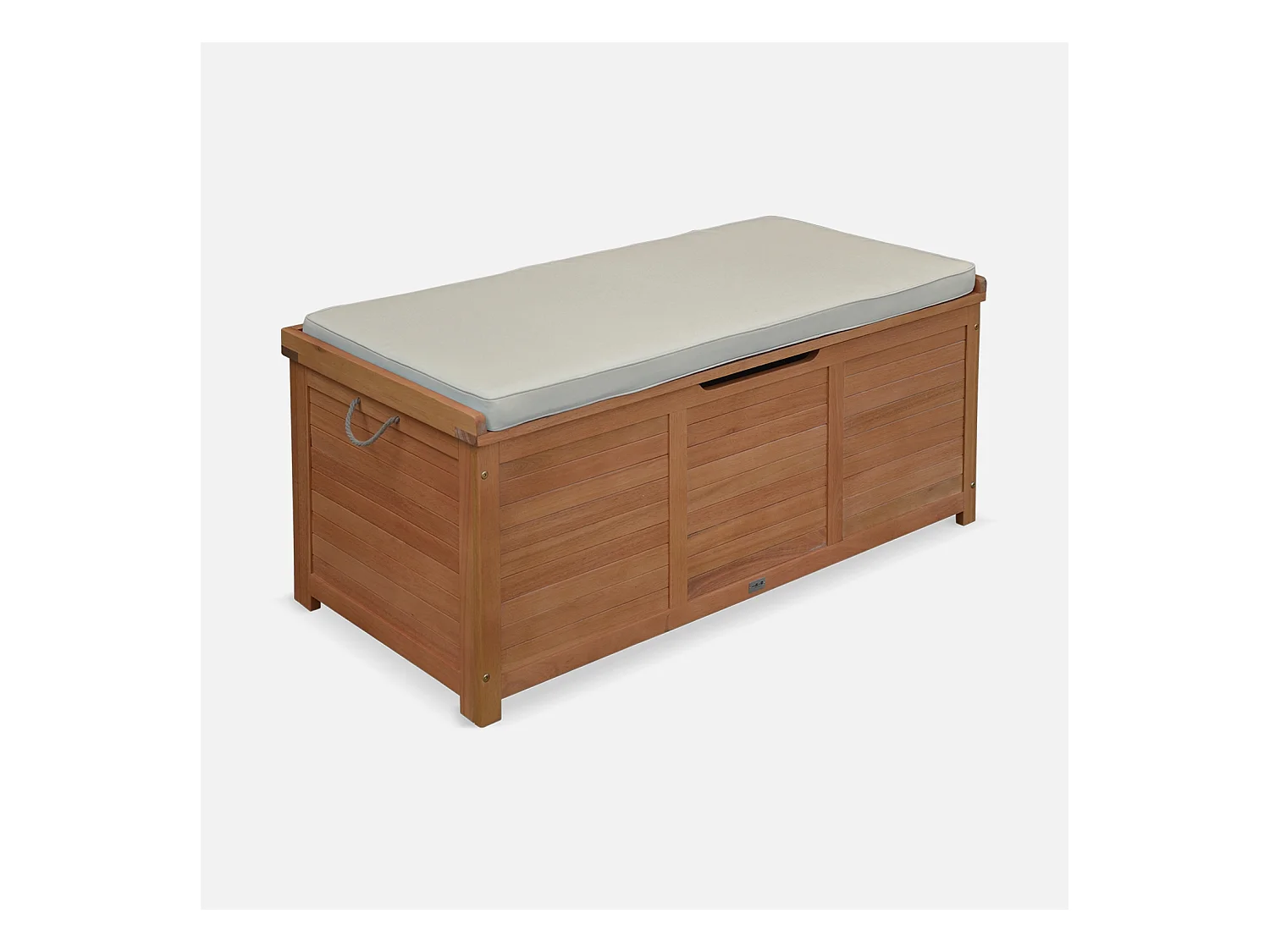 Coffre de jardin 200L en bois - Caja beige - 125x60cm rangement coussins avec 2 vérins et poignées
