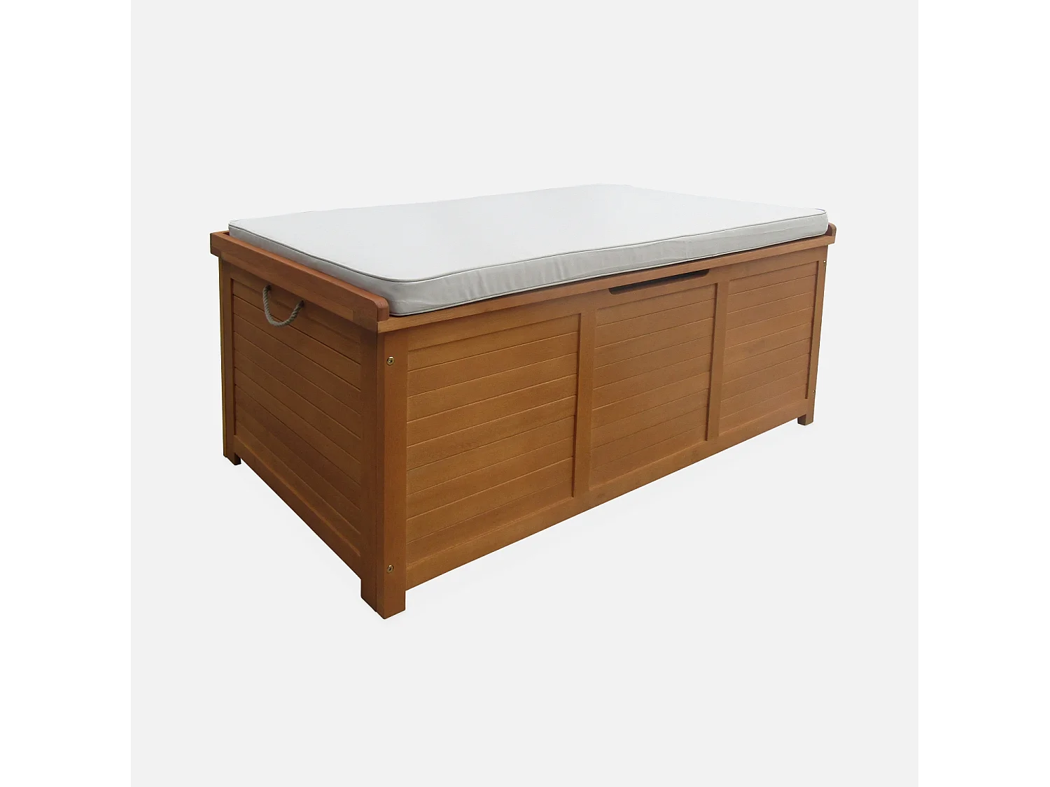 Coffre de jardin 200L en bois - Caja beige - 125x60cm rangement coussins avec 2 vérins et poignées