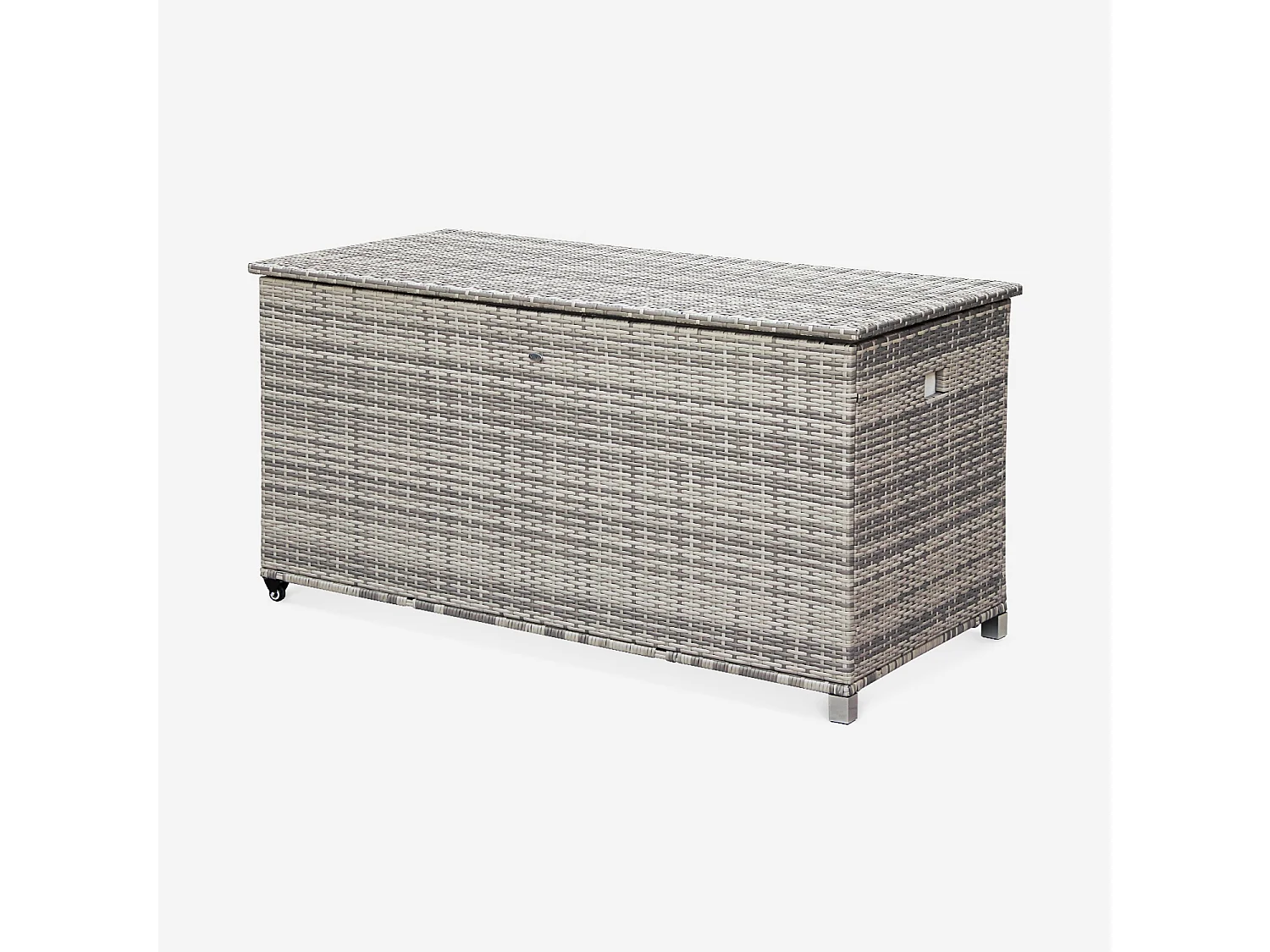 Baule da giardino in resina intrecciata con rotelle e fodera interna,