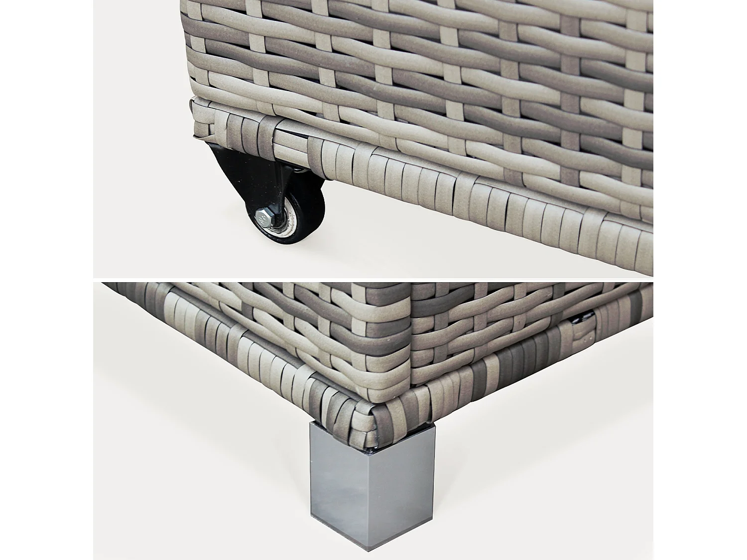 Baule da giardino in resina intrecciata con rotelle e fodera interna,