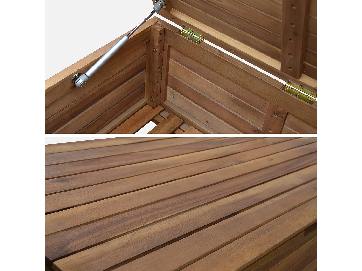 Baule da giardino in legno con rotelle, 110l, marrone naturale