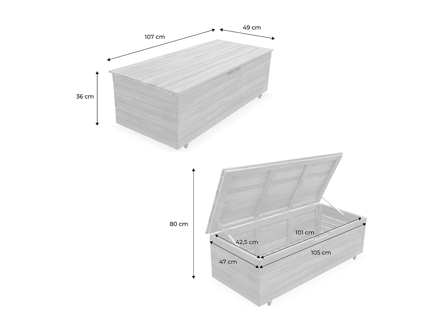 Baule da giardino in legno con rotelle, 110l, marrone naturale