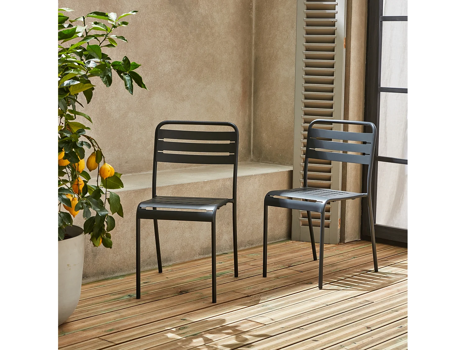 Lot de 2 chaises de jardin acier. 2 places. anthracite. Amelia. L44 x P52 x H79cm