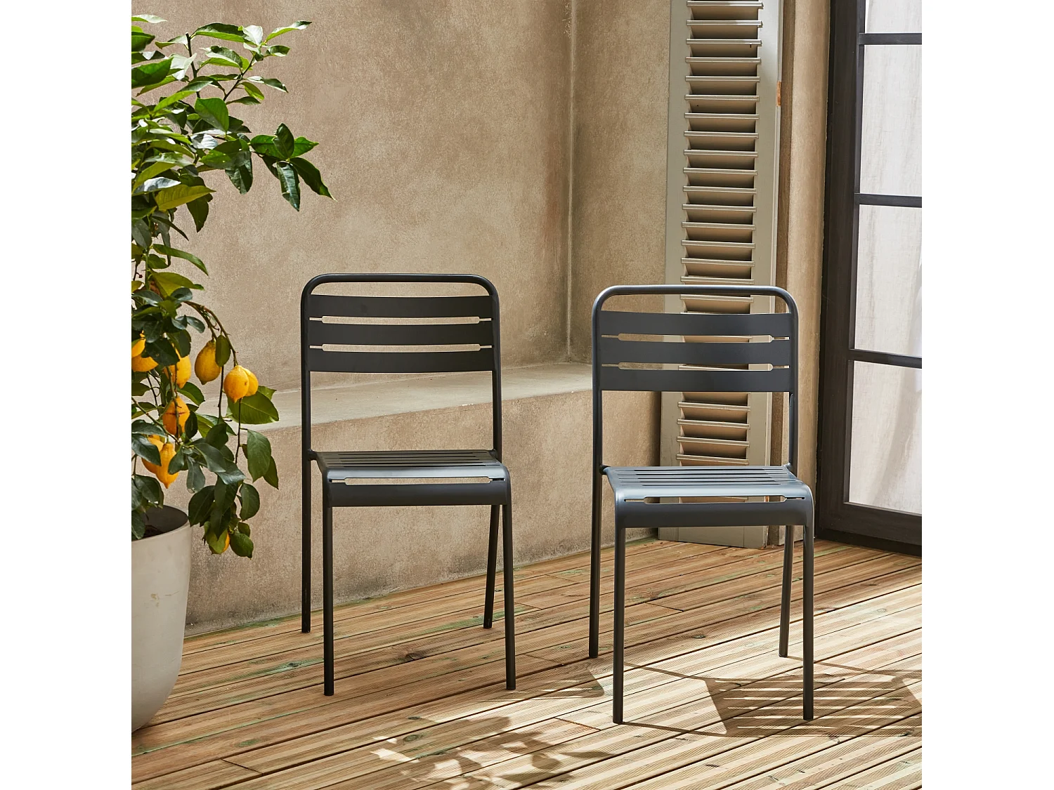 Silla de jardín de acero, set de 2 antracita