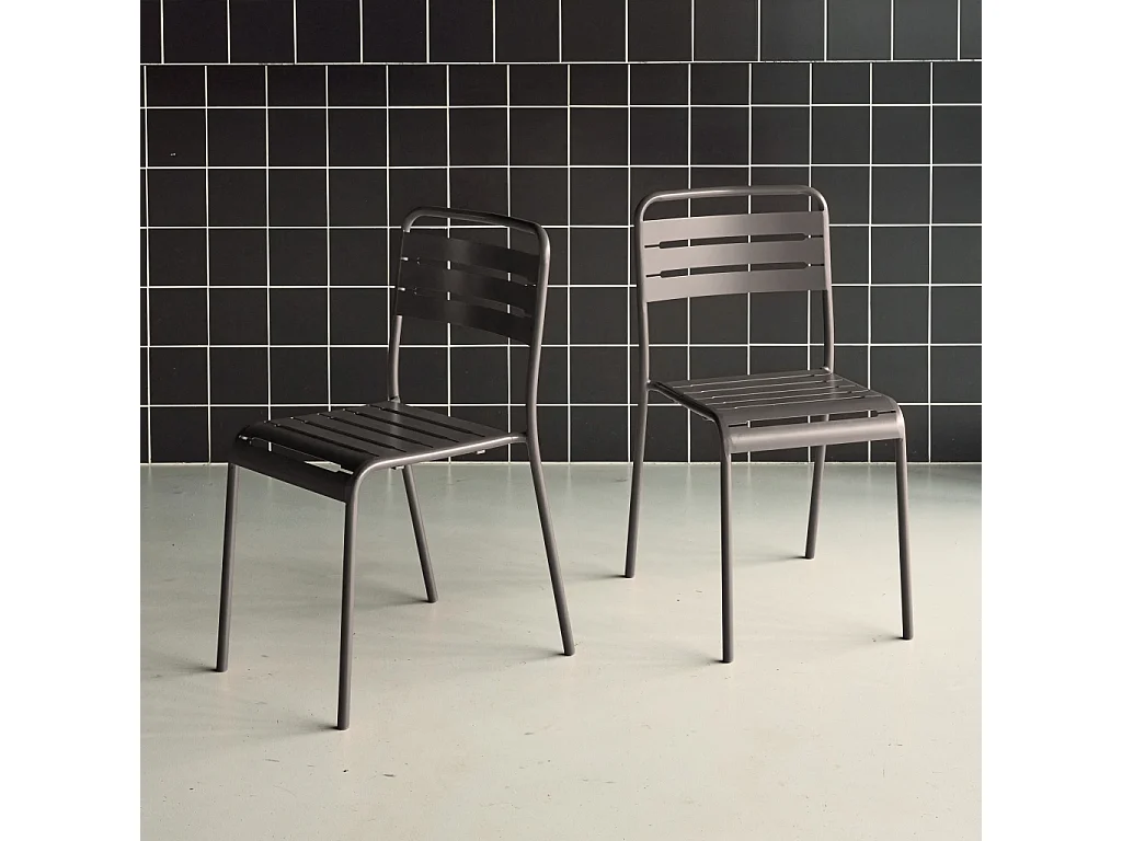 Lot de 2 chaises de jardin acier. 2 places. anthracite. Amelia. L44 x P52 x H79cm