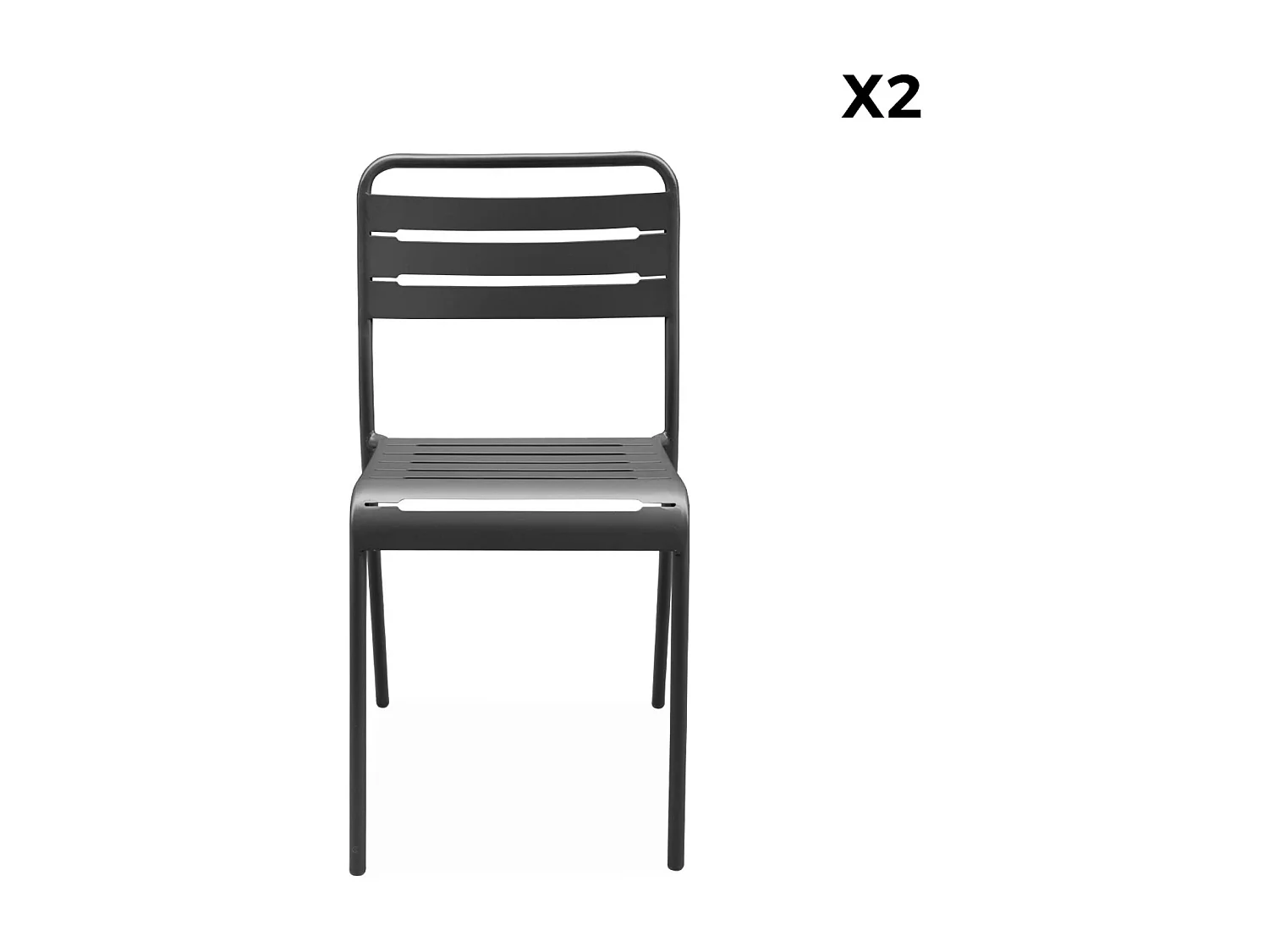 Lot de 2 chaises de jardin acier. 2 places. anthracite. Amelia. L44 x P52 x H79cm