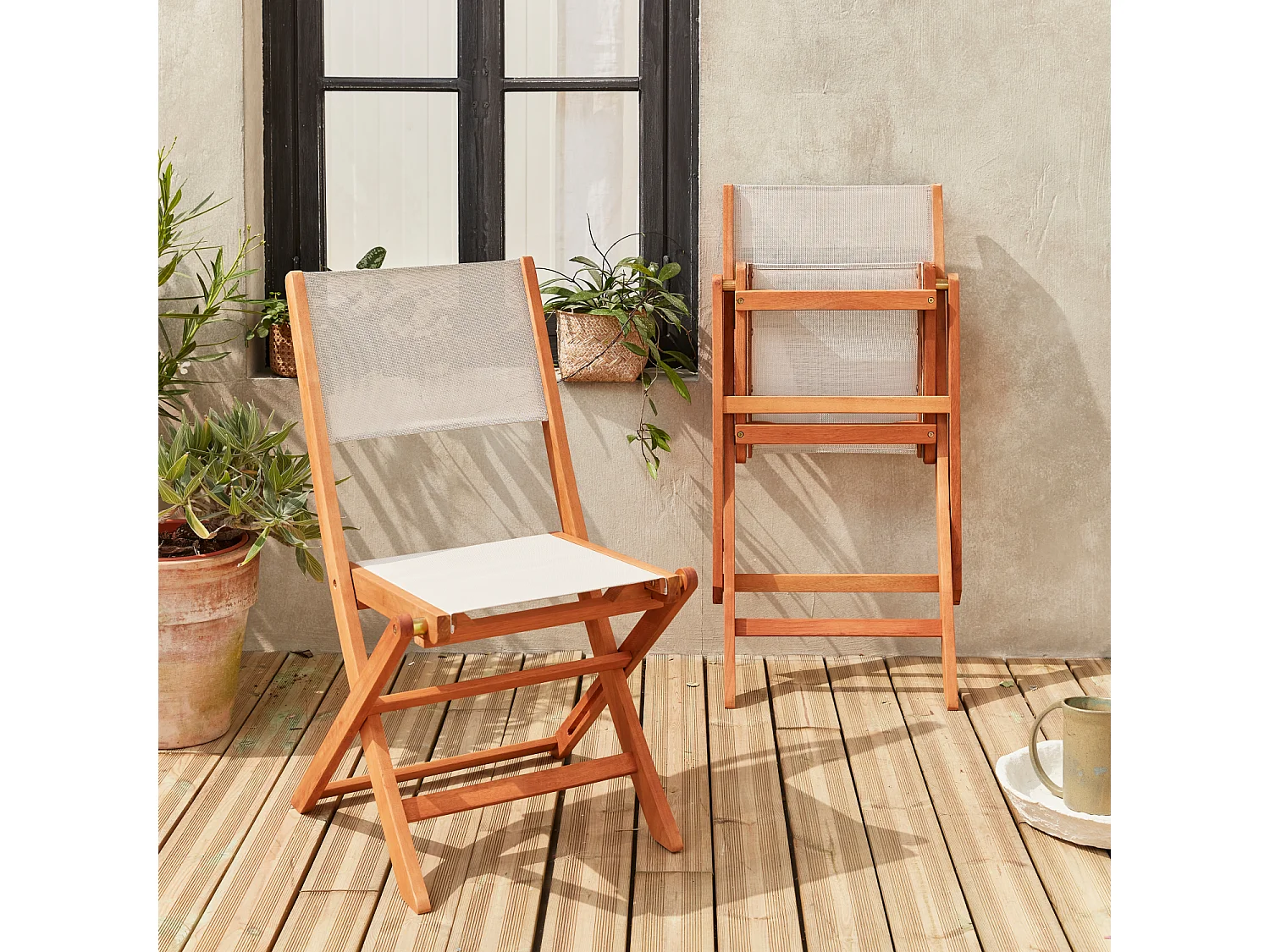 Set di 2 sedie da giardino pieghevoli in legno, bianco