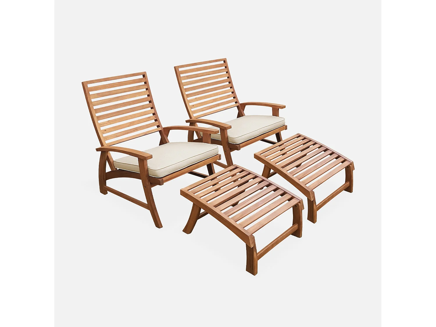 Lot de 2 chaises relaxantes. Puebla. 2 chaises. 2 reposes pieds. 75x59x71cm