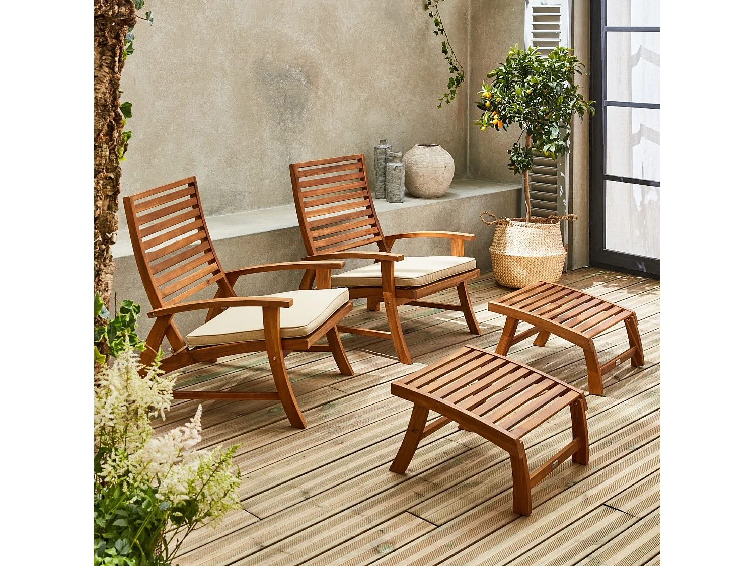 Lot de 2 chaises relaxantes. Puebla. 2 chaises. 2 reposes pieds. 75x59x71cm