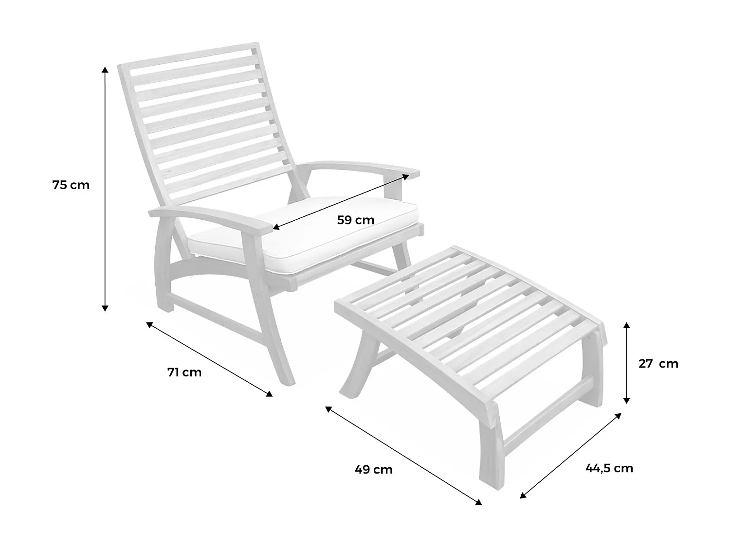 Lot de 2 chaises relaxantes. Puebla. 2 chaises. 2 reposes pieds. 75x59x71cm