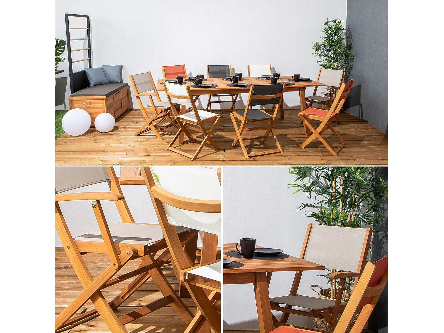 Silla de jardín plegable de madera de eucalipto, set de 2 gris pardo