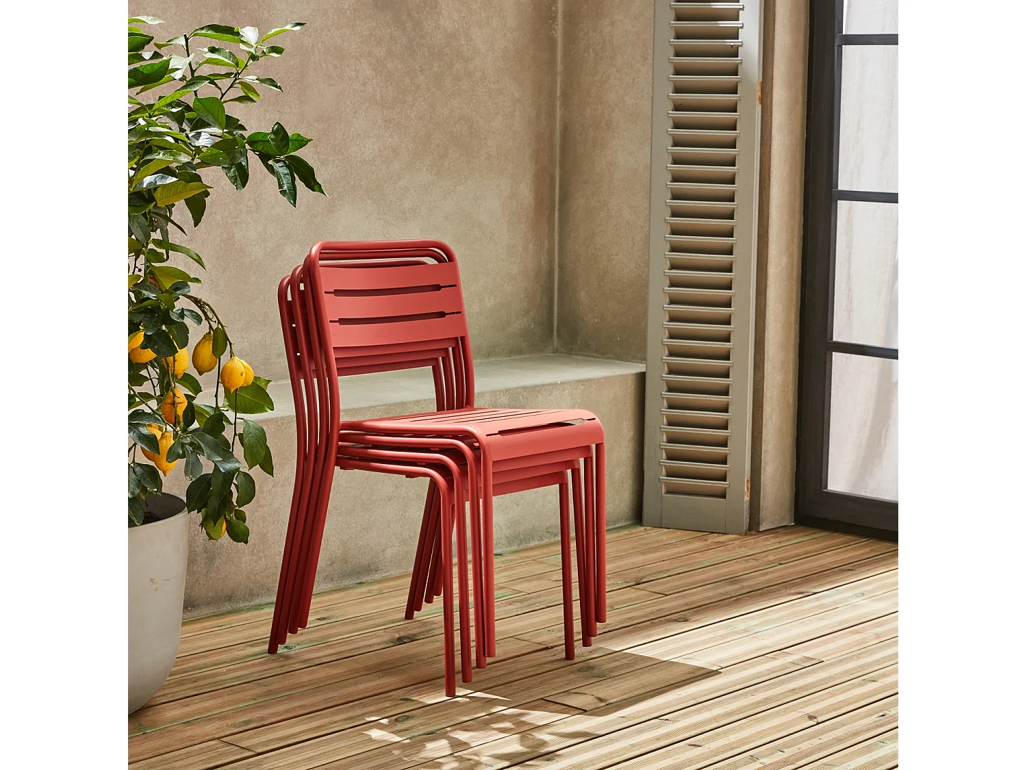 Lot de 4 chaises de jardin acier. 4 places. terracotta. Amelia. L44 x P52 x H79cm