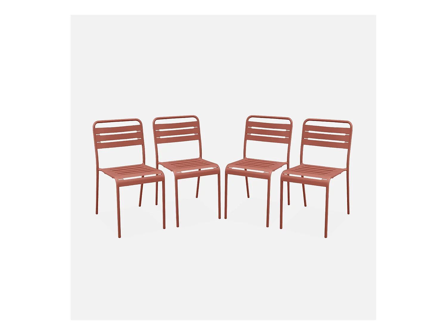 Lot de 4 chaises de jardin acier. 4 places. terracotta. Amelia. L44 x P52 x H79cm