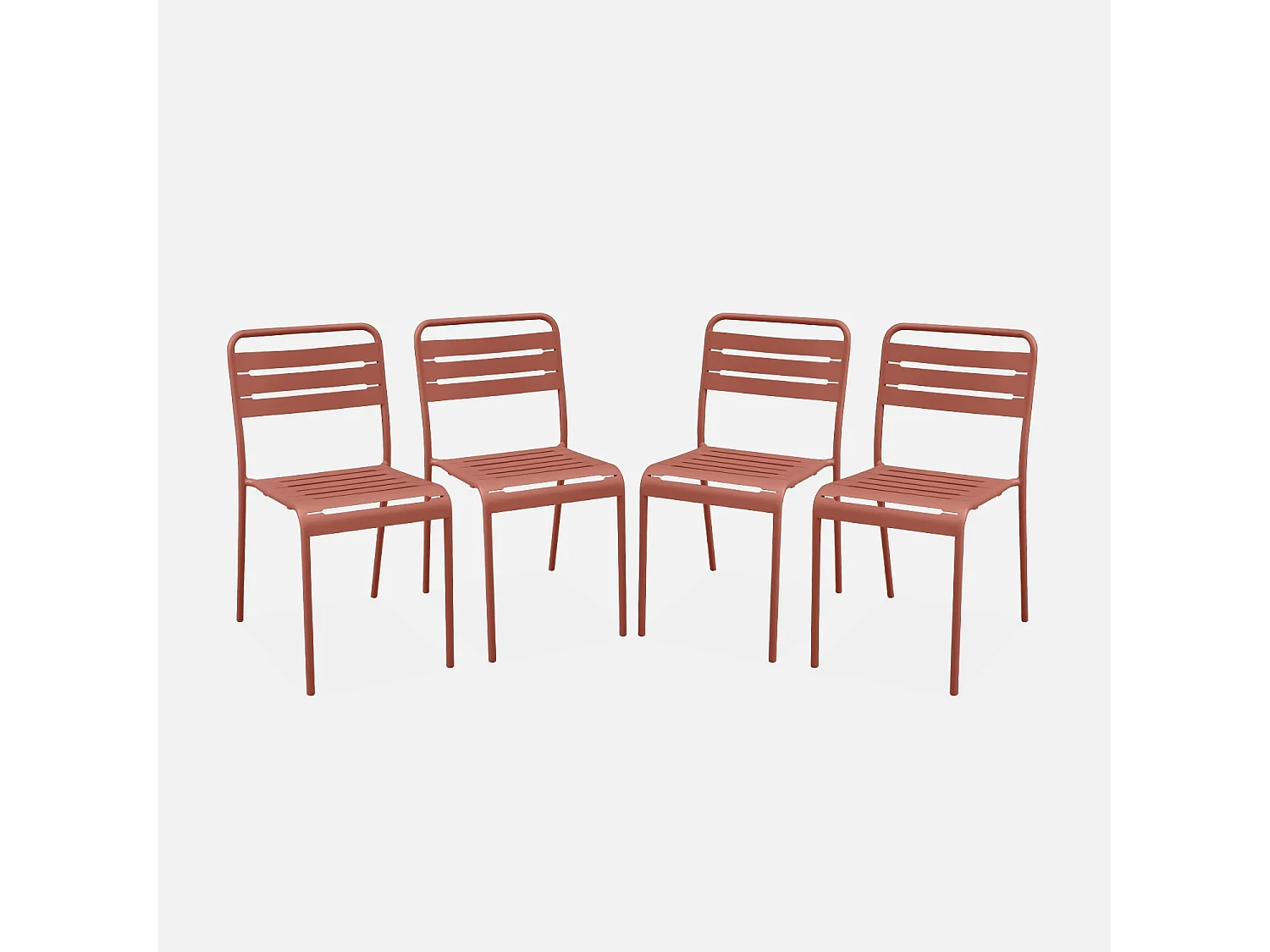 Lot de 4 chaises de jardin acier. 4 places. terracotta. Amelia. L44 x P52 x H79cm