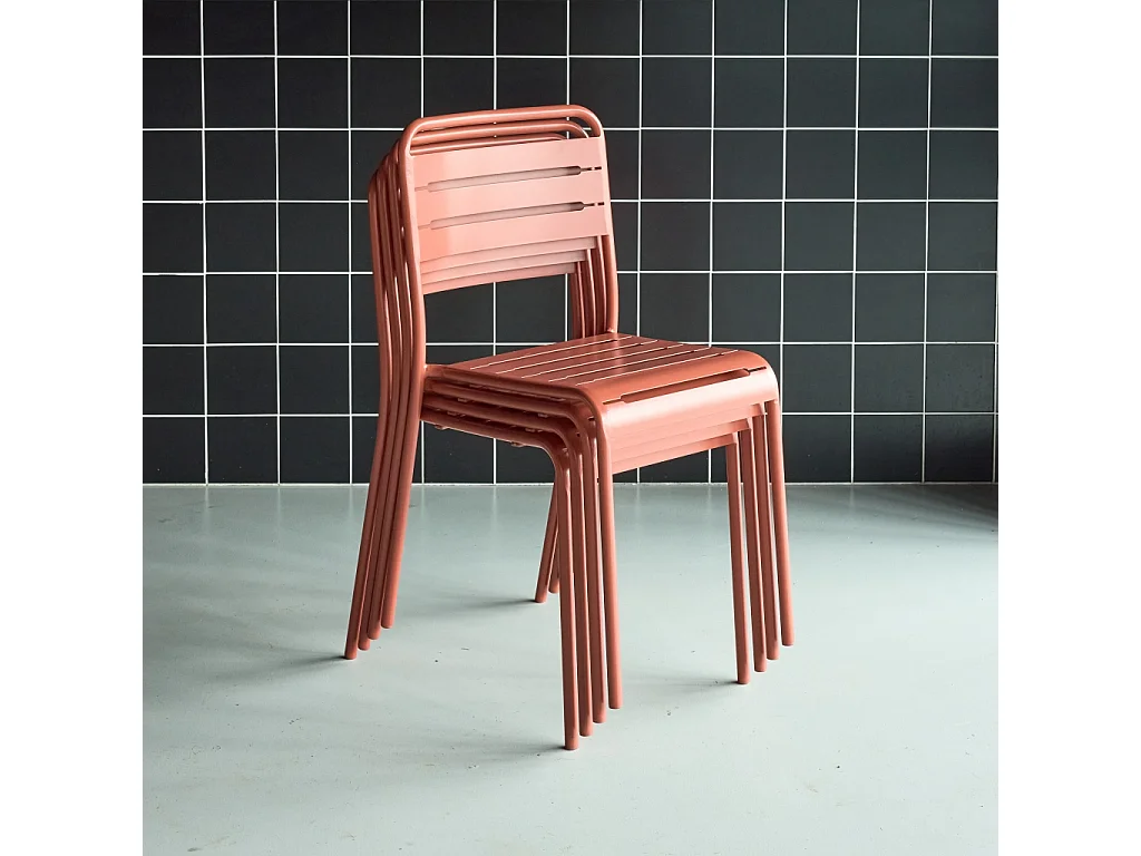 Lot de 4 chaises de jardin acier. 4 places. terracotta. Amelia. L44 x P52 x H79cm