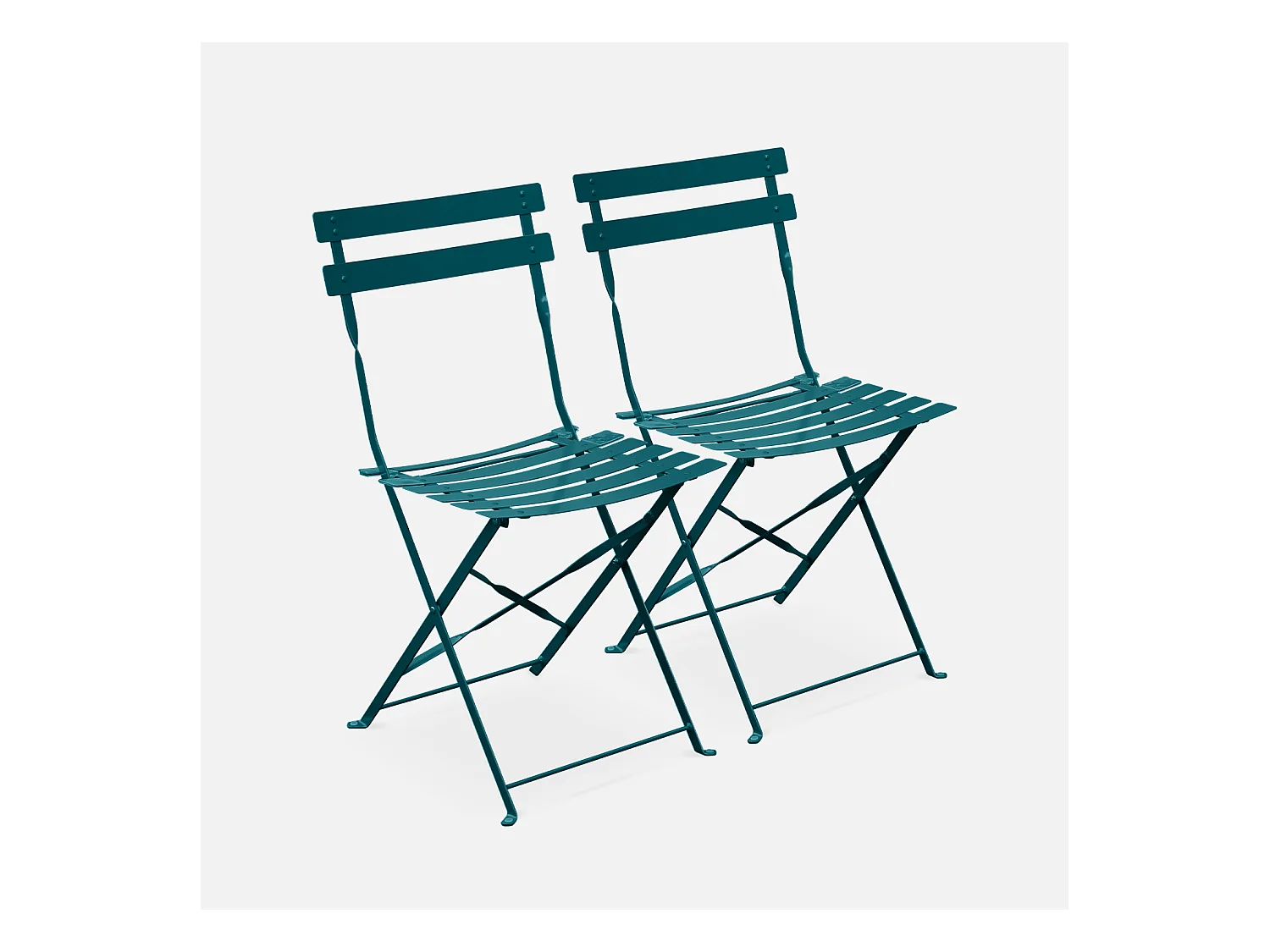 Lot de 2 chaises de jardin bistrot pliables en acier thermolaqué. 49.5 x 41 x 80.5cm
