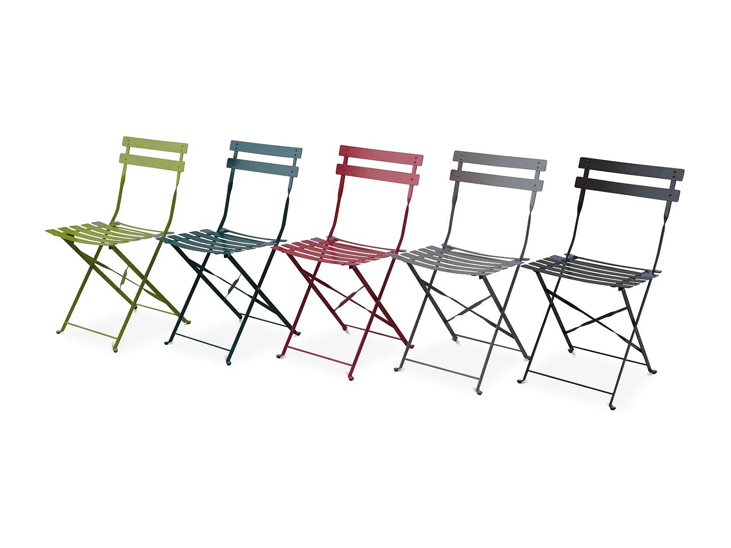 Lot de 2 chaises de jardin bistrot pliables en acier thermolaqué. 49.5 x 41 x 80.5cm