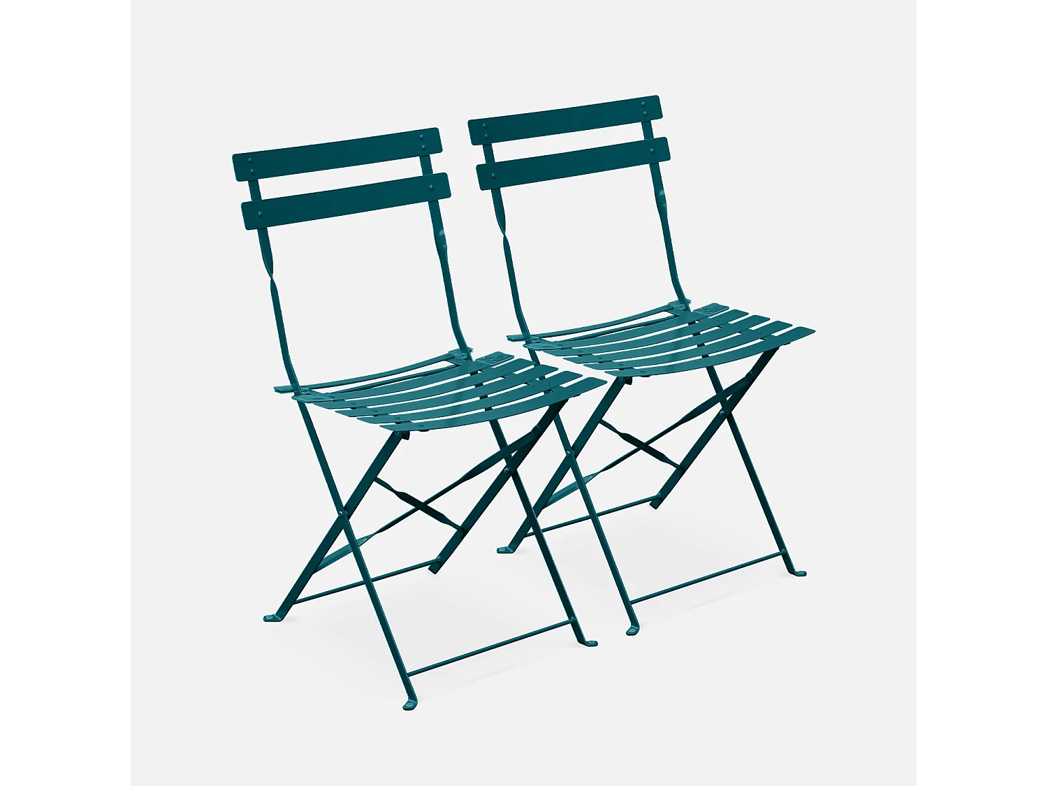 Set sillas de jardín plegables de metal, 2 asientos azul