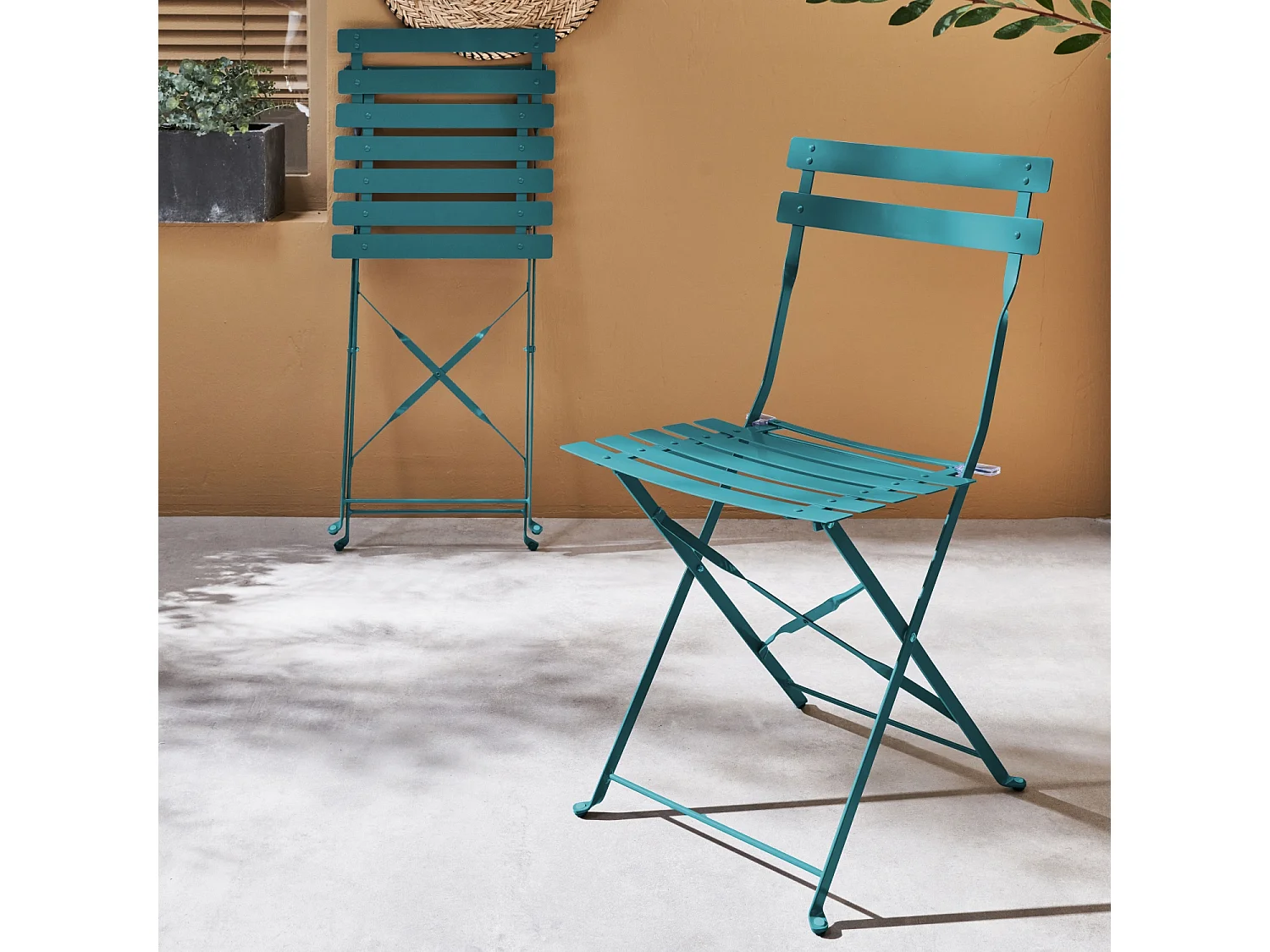 Set sillas de jardín plegables de metal, 2 asientos azul