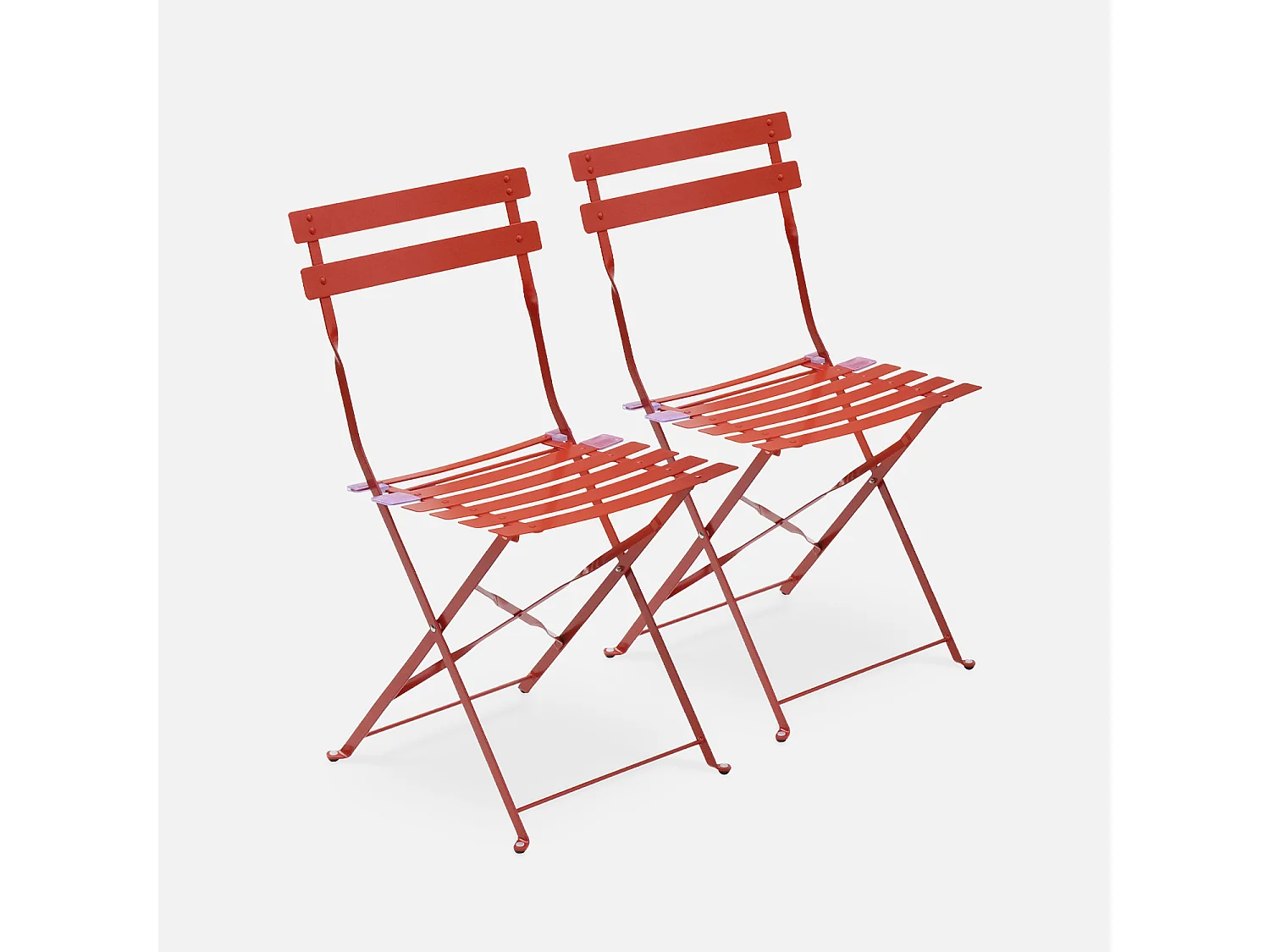Lot de 2 chaises de jardin bistrot pliables en acier thermolaqué. 49.5 x 41 x 80.5cm