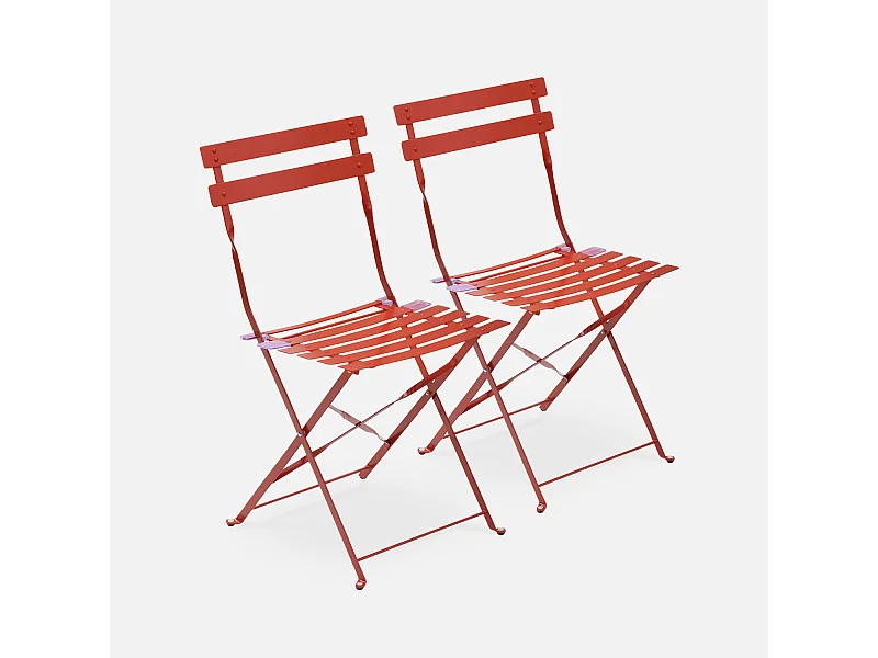 Set 2 sedie da giardino bistrot pieghevole in metallo, terracotta