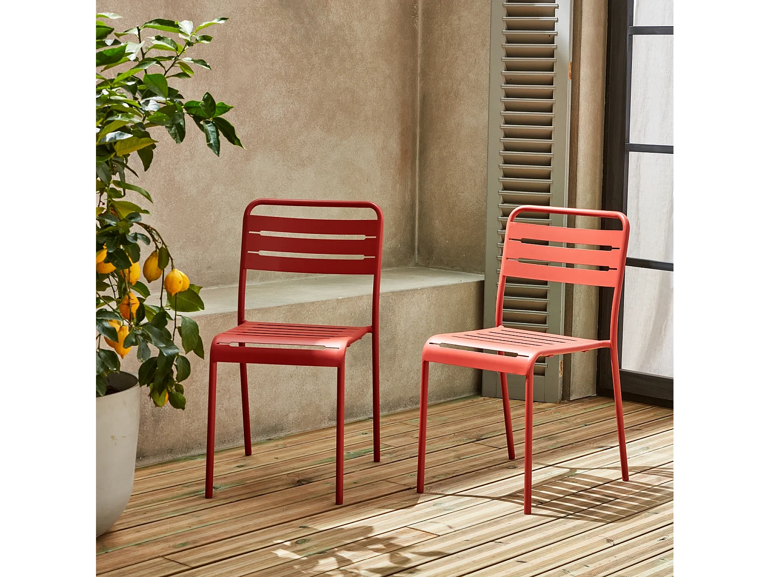 Lot de 2 chaises de jardin acier. 2 places. terracotta. Amelia. L44 x P52 x H79cm