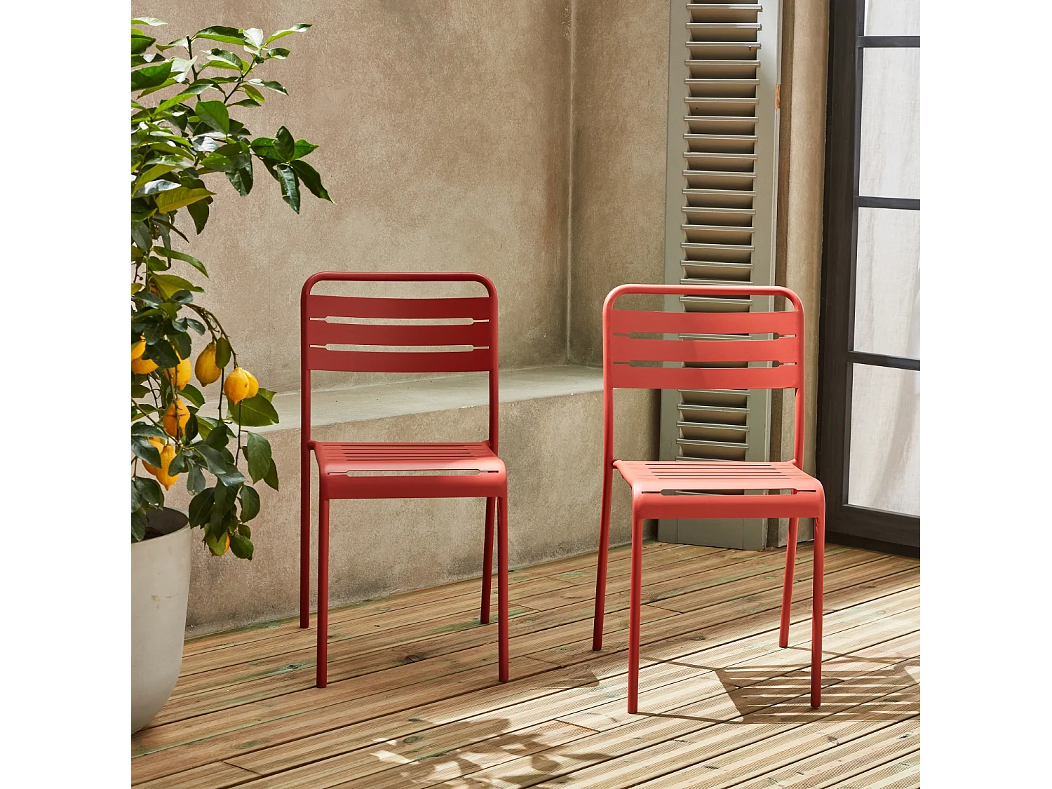 Lot de 2 chaises de jardin acier. 2 places. terracotta. Amelia. L44 x P52 x H79cm