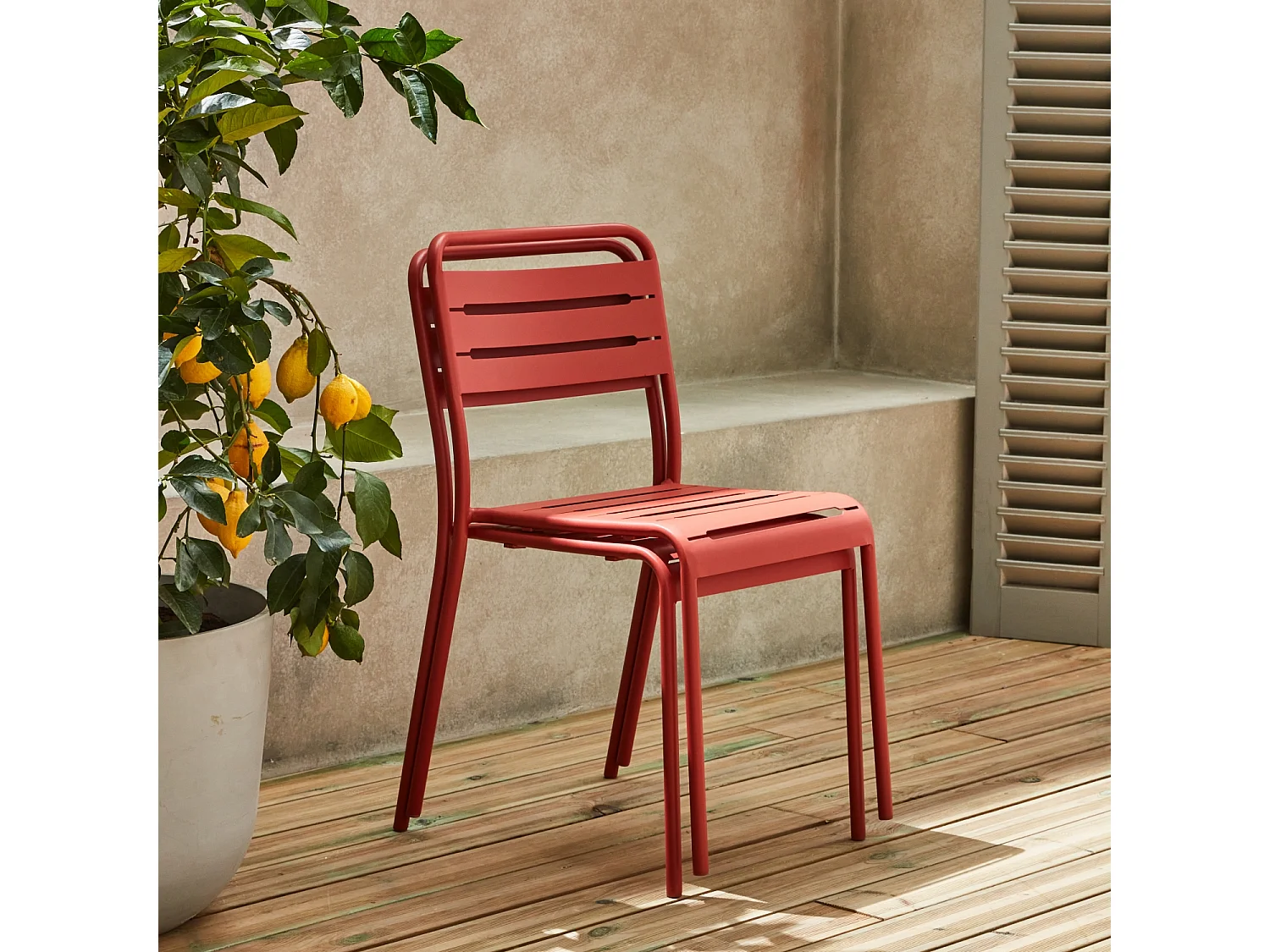 Lot de 2 chaises de jardin acier. 2 places. terracotta. Amelia. L44 x P52 x H79cm
