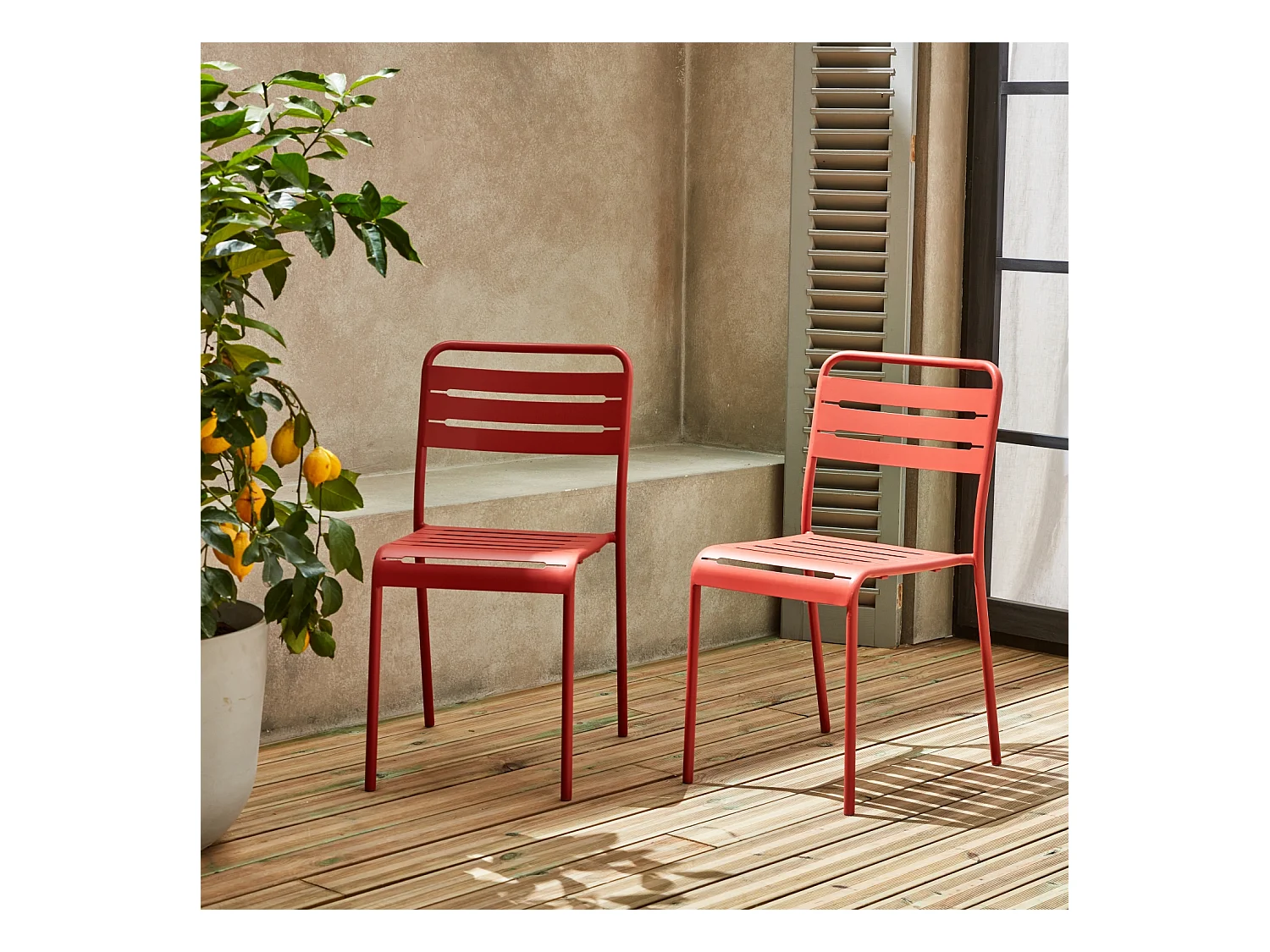 Silla de jardín de acero, set de 2 terracotta