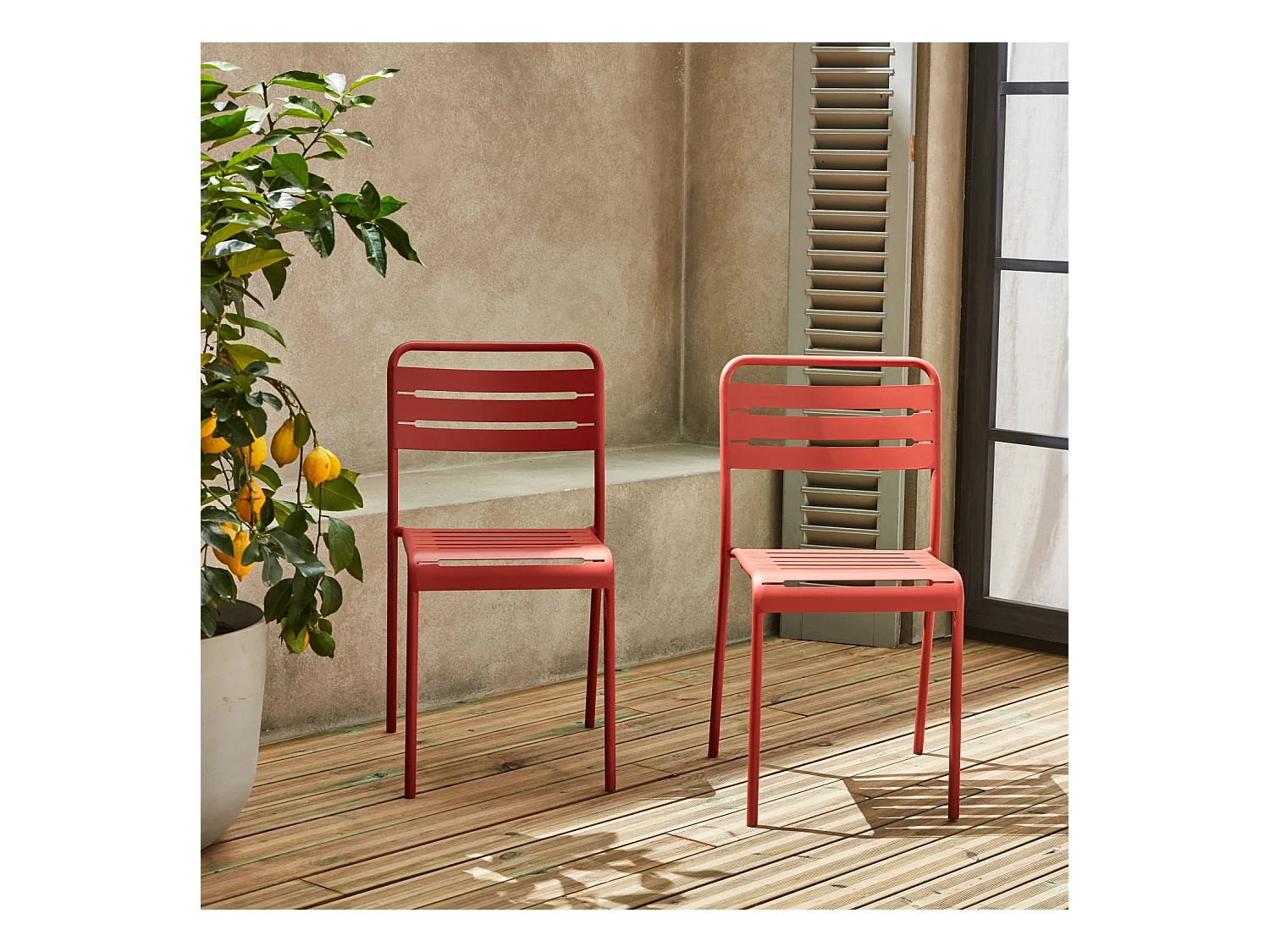 Silla de jardín de acero, set de 2 terracotta