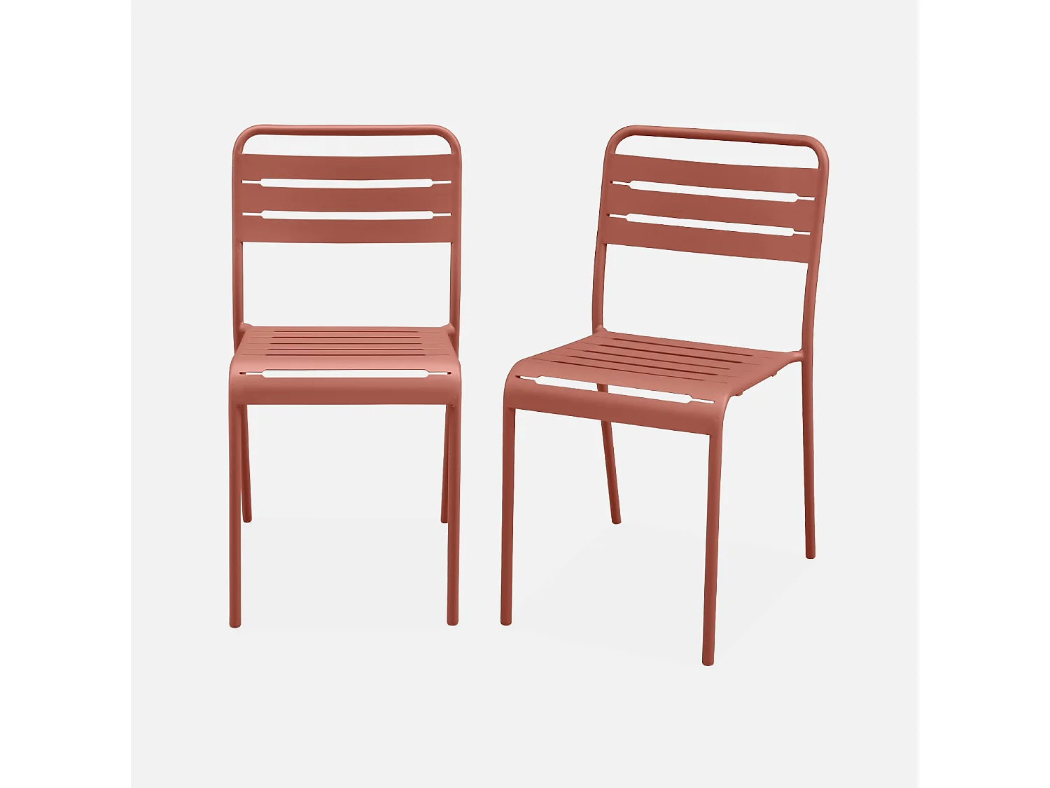 Lot de 2 chaises de jardin acier. 2 places. terracotta. Amelia. L44 x P52 x H79cm