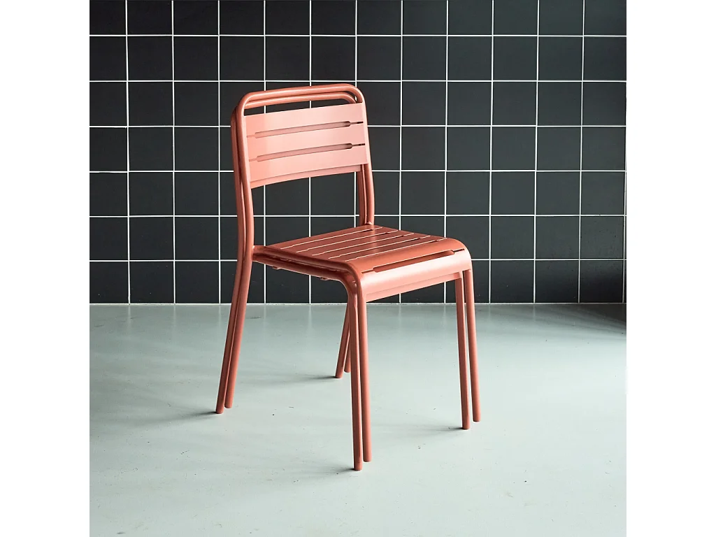 Lot de 2 chaises de jardin acier. 2 places. terracotta. Amelia. L44 x P52 x H79cm