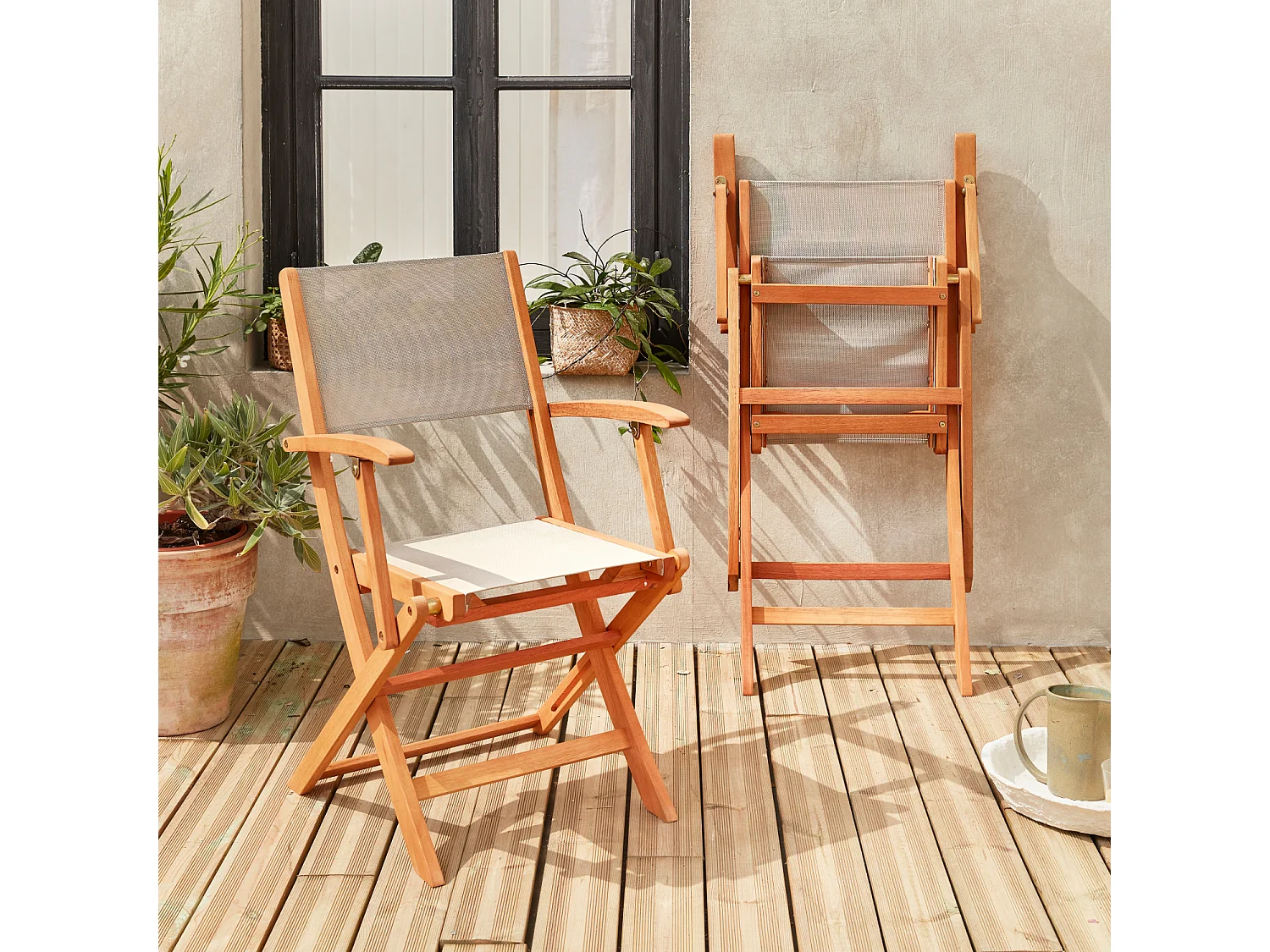 Silla de jardín plegable de madera de eucalipto, set de 2 gris pardo