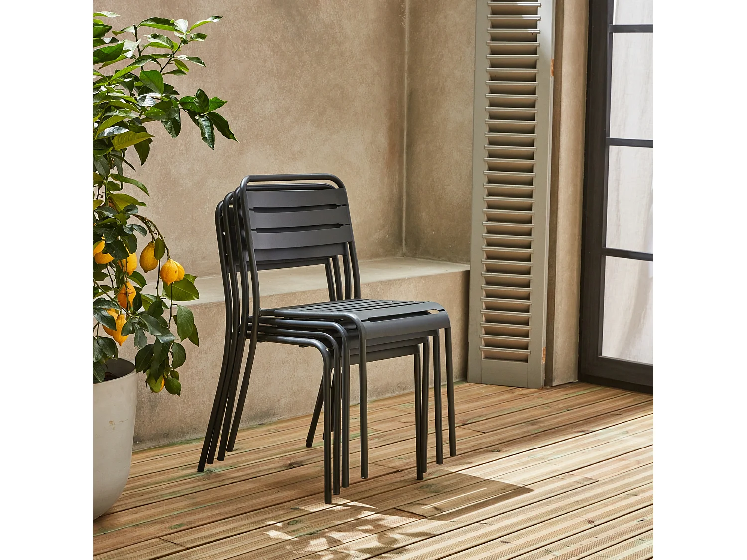 Silla de jardín de acero, set de 4 antracita