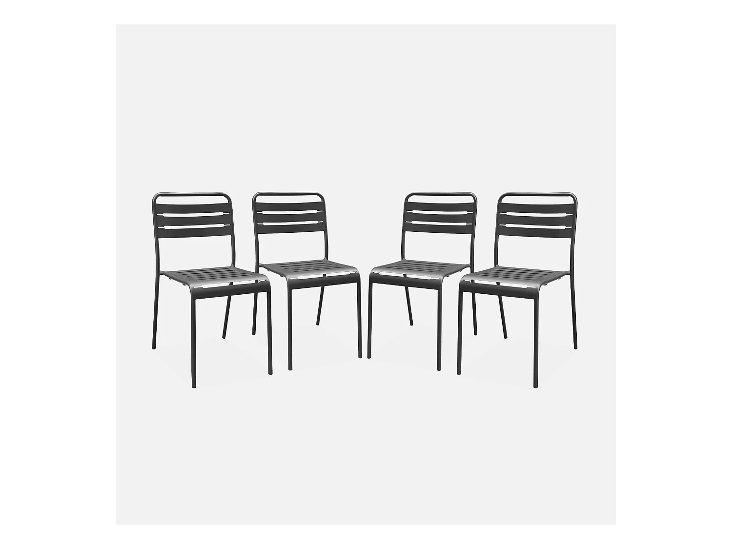 Lot de 4 chaises de jardin acier. 4 places. anthracite. Amelia. L44 x P52 x H79cm