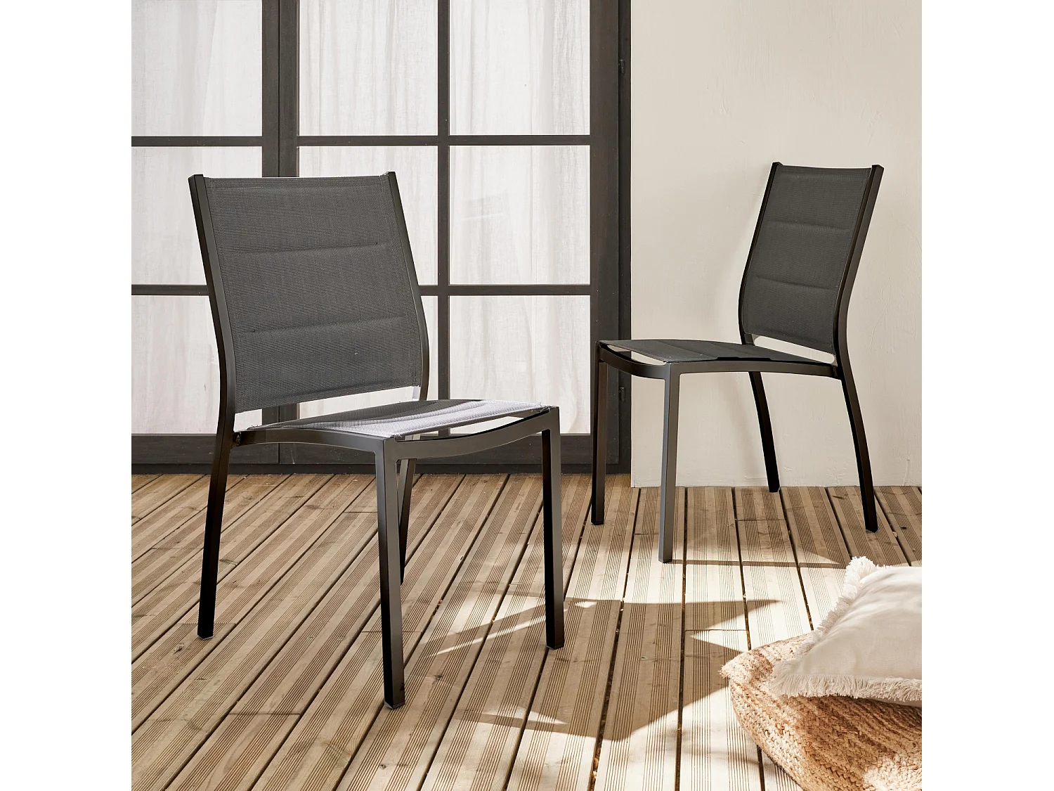 Set di 2 sedie da giardino moderne, alluminio, textilene, antracite