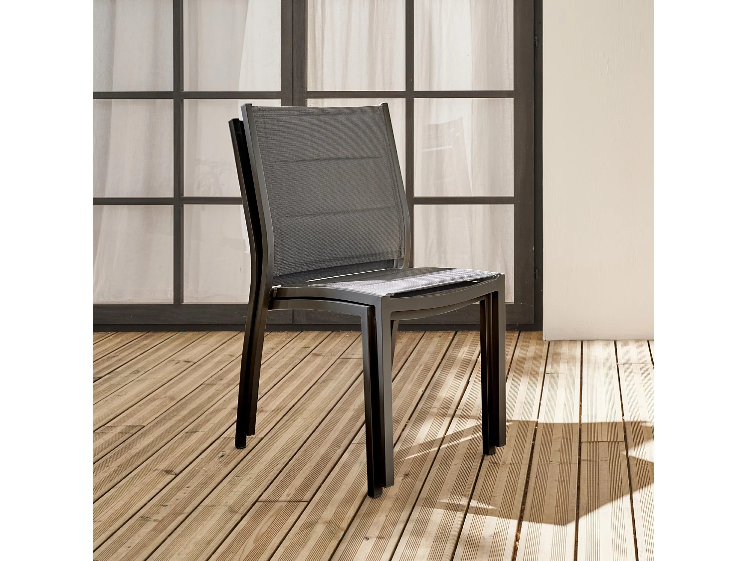 Set di 2 sedie da giardino moderne, alluminio, textilene, antracite