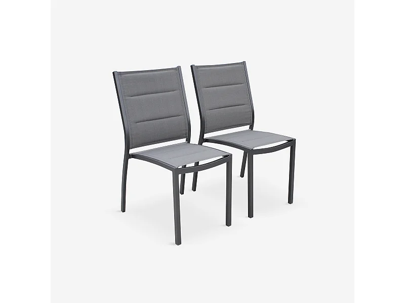 Lot de 2 chaises - Chicago / Odenton Anthracite - En aluminium anthracite et textilène gris taupe. empilables