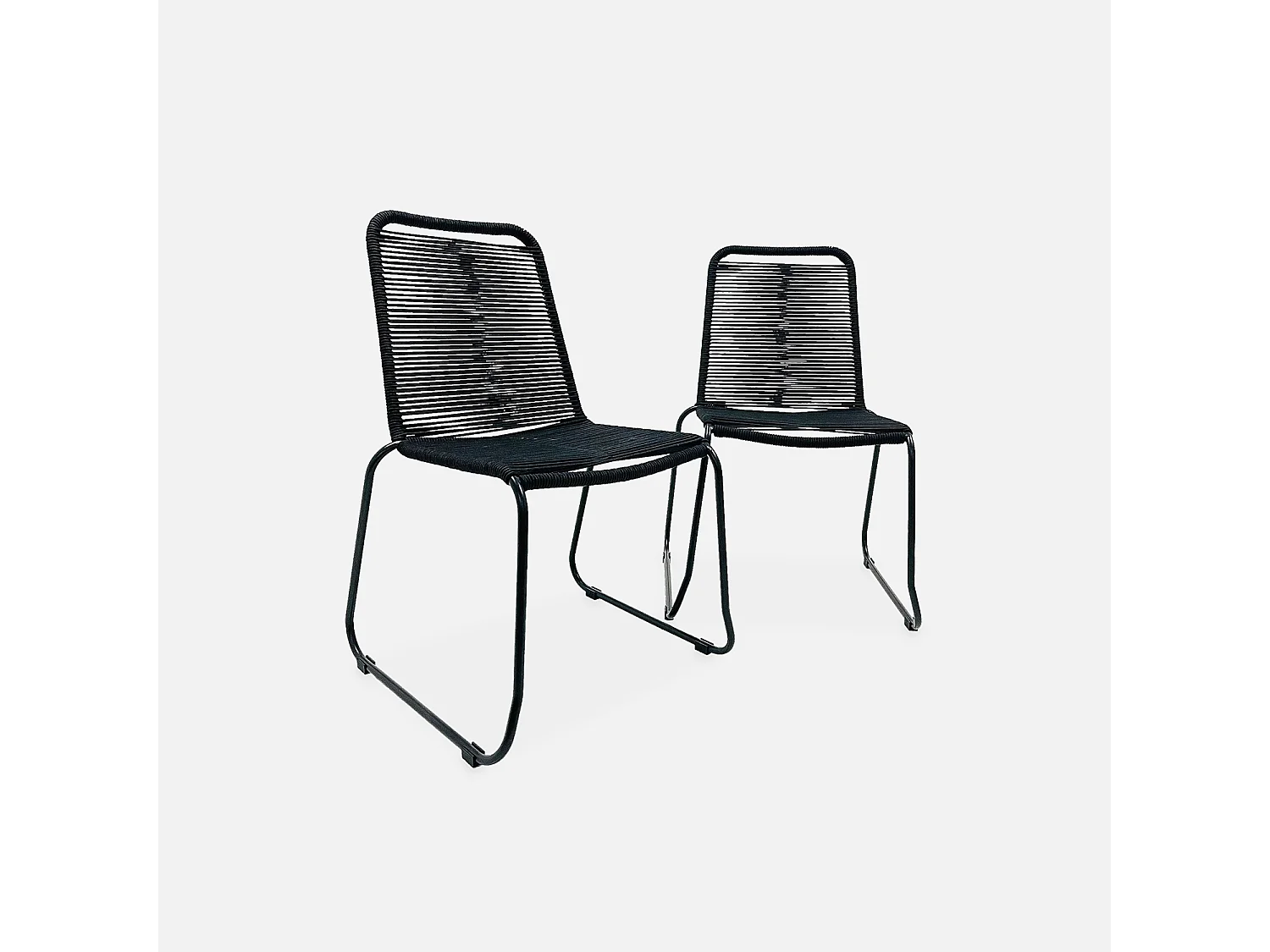 Lot de 2 chaises de jardin en corde BRASILIA. noir. empilables. extérieur