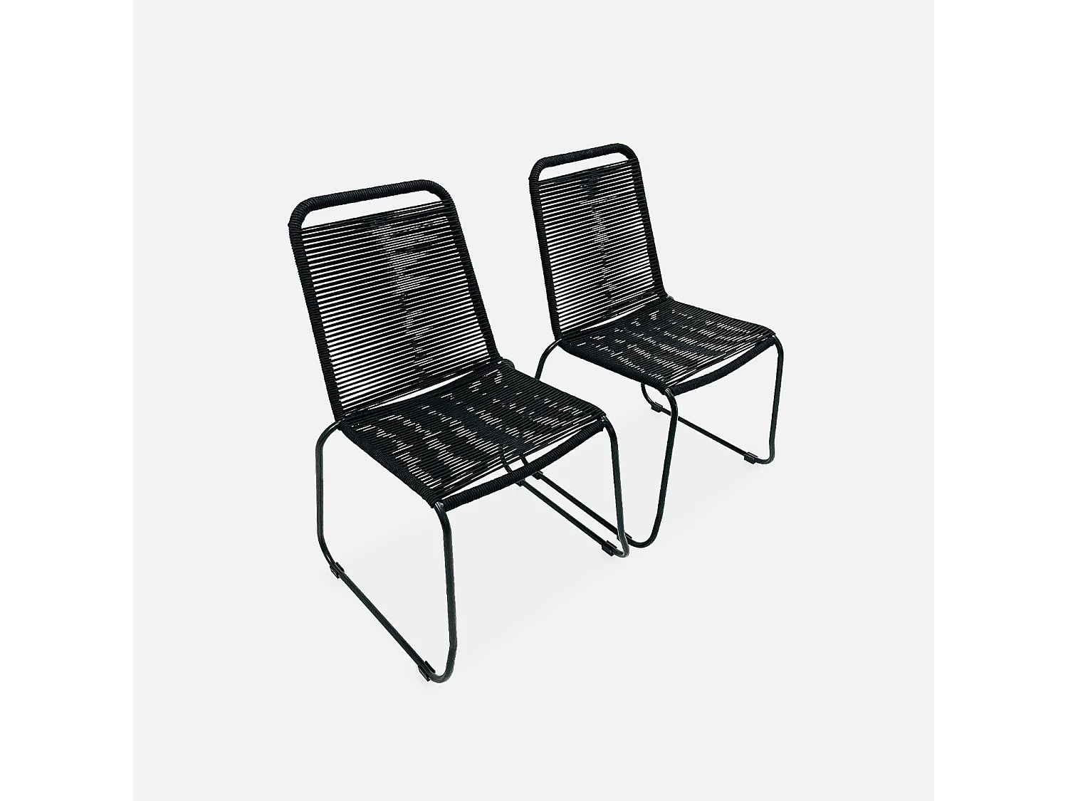 Lot de 2 chaises de jardin en corde BRASILIA. noir. empilables. extérieur