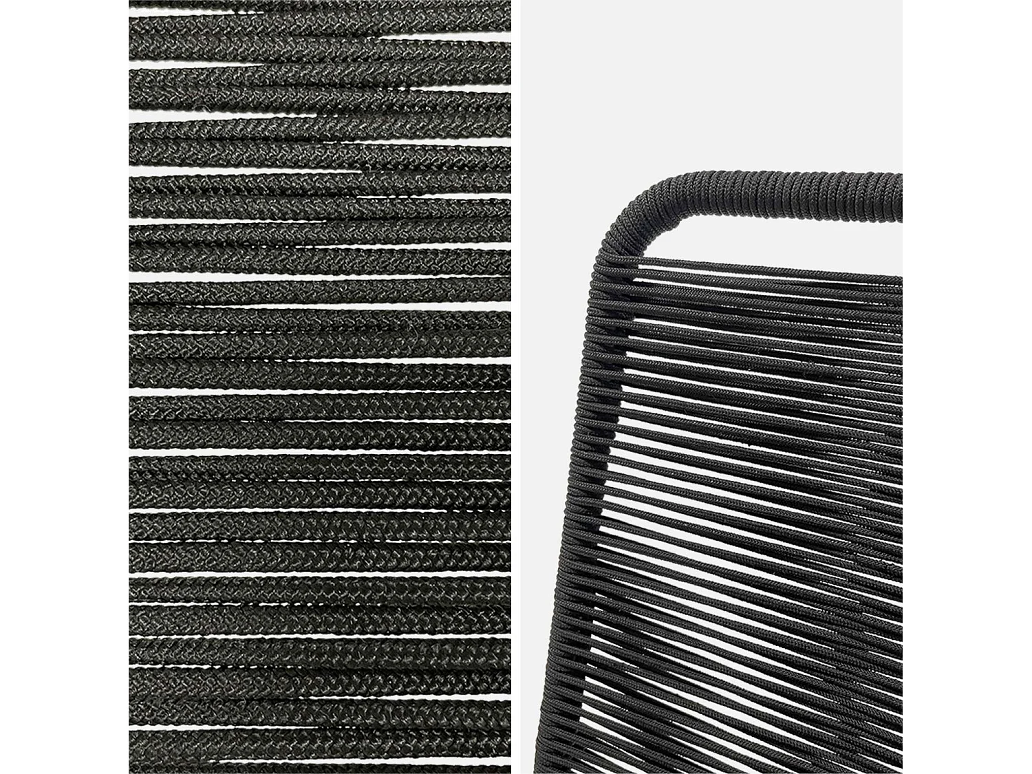 Lot de 2 chaises de jardin en corde BRASILIA. noir. empilables. extérieur