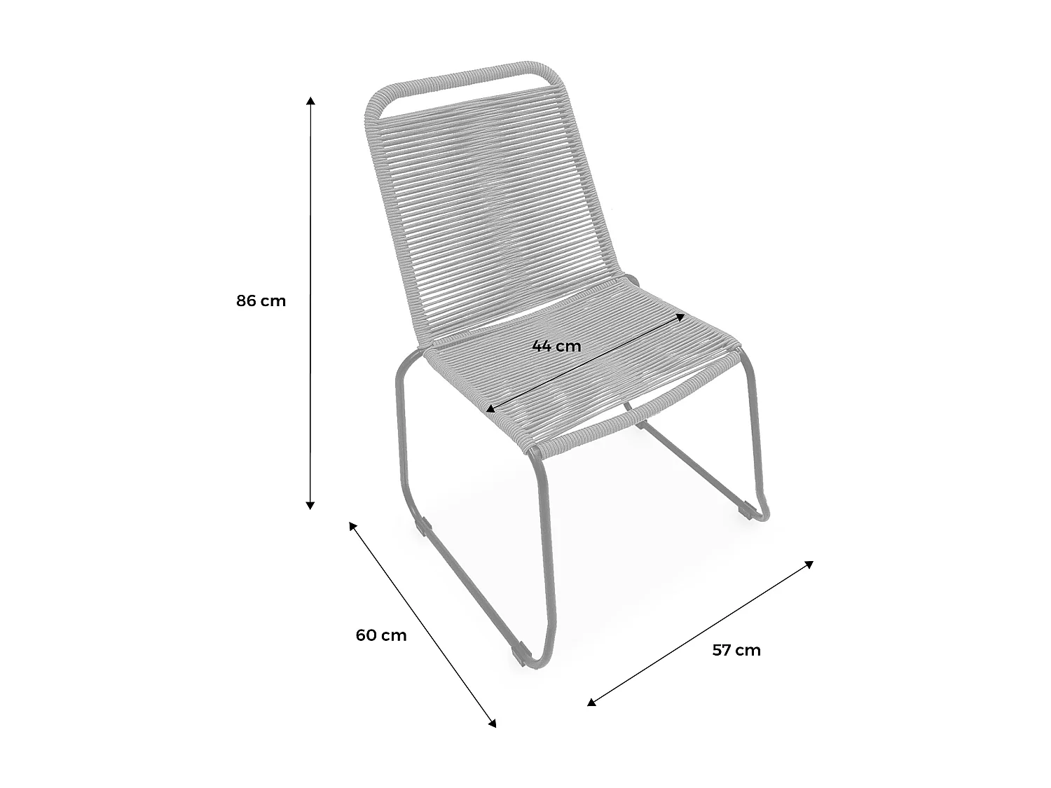 Lot de 2 chaises de jardin en corde BRASILIA. noir. empilables. extérieur