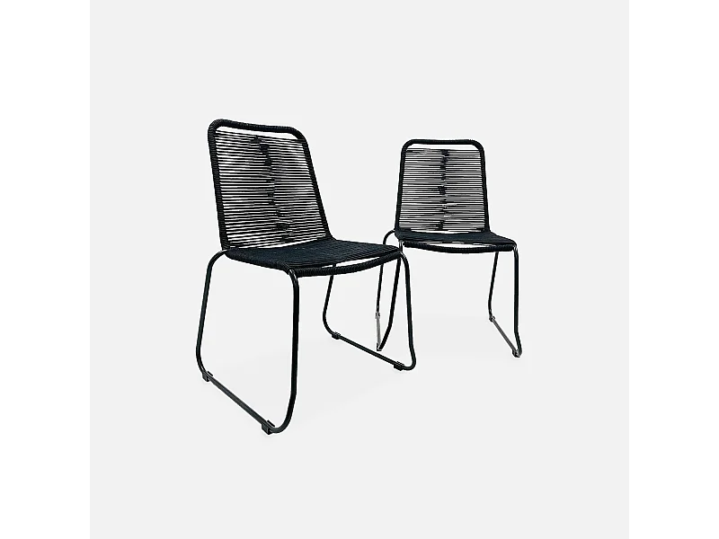 Lot de 2 chaises de jardin en corde BRASILIA. noir. empilables. extérieur